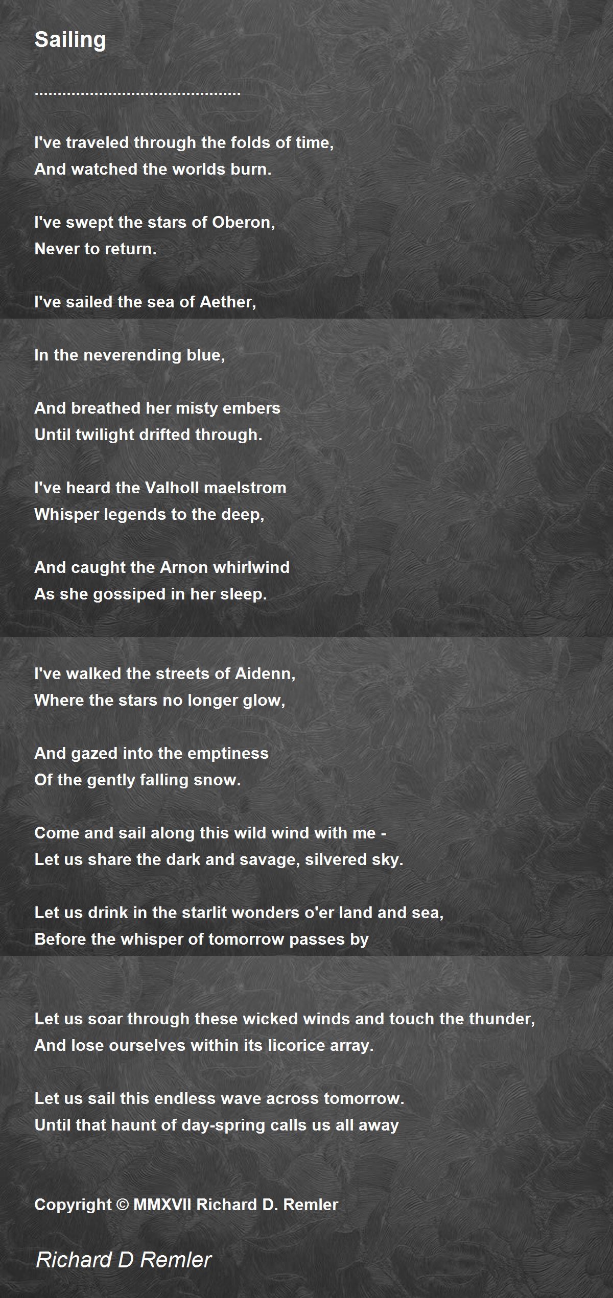 Sailing by Richard D Remler Sailing Poem