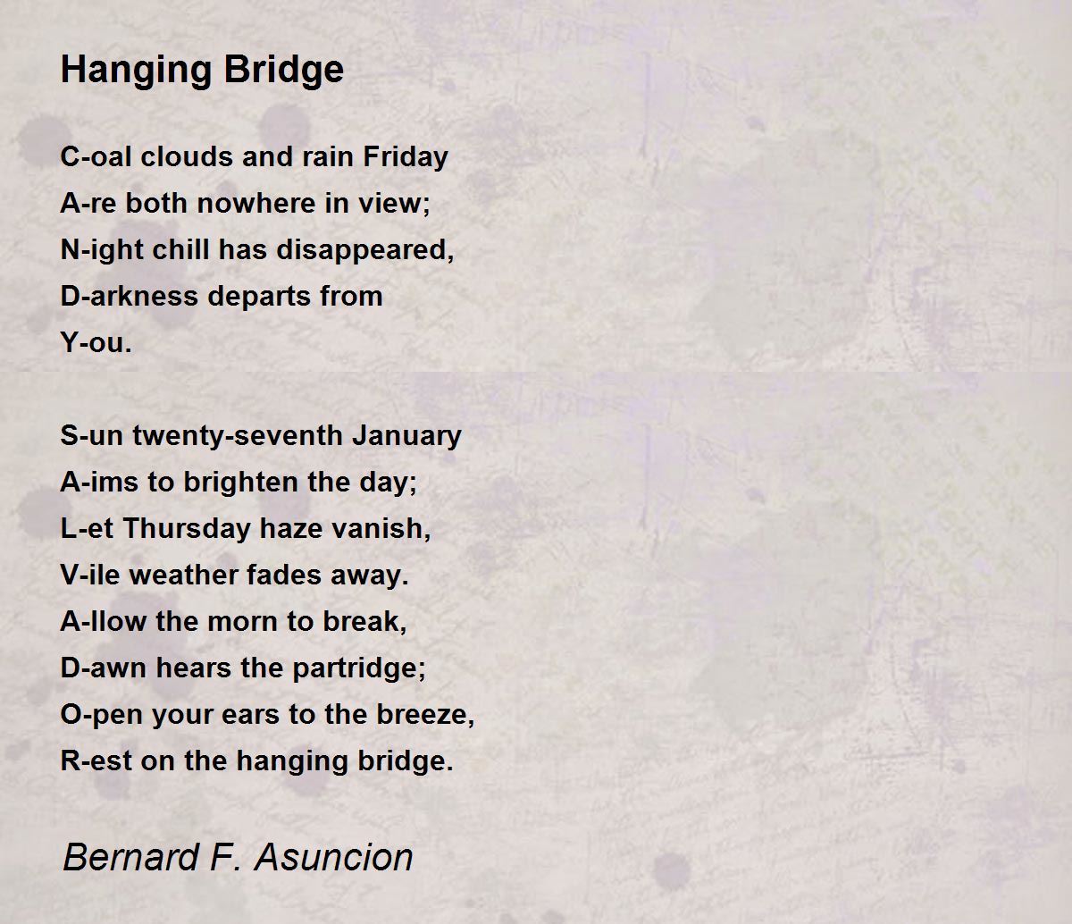 Hanging Bridge by Bernard F. Asuncion Hanging Bridge Poem