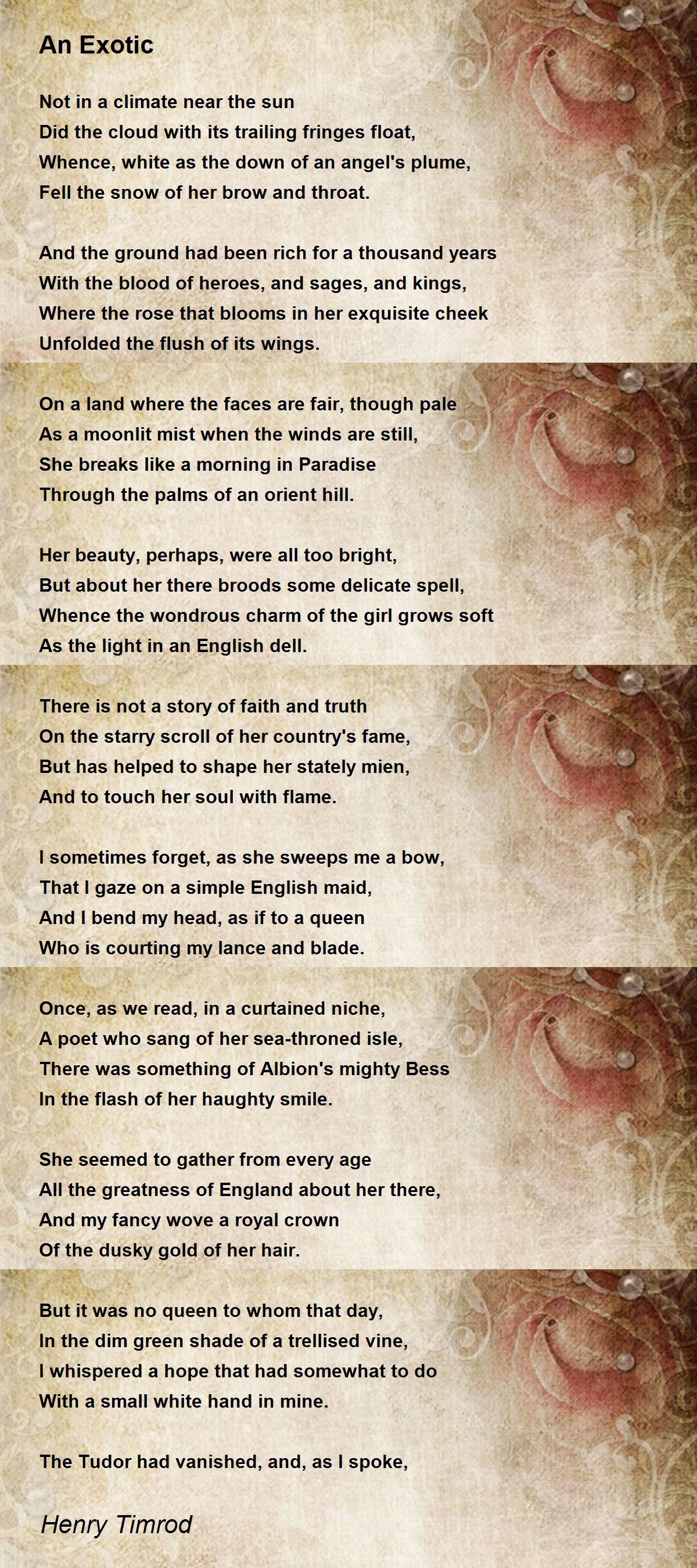 An Exotic Poem by Henry Timrod Poem Hunter