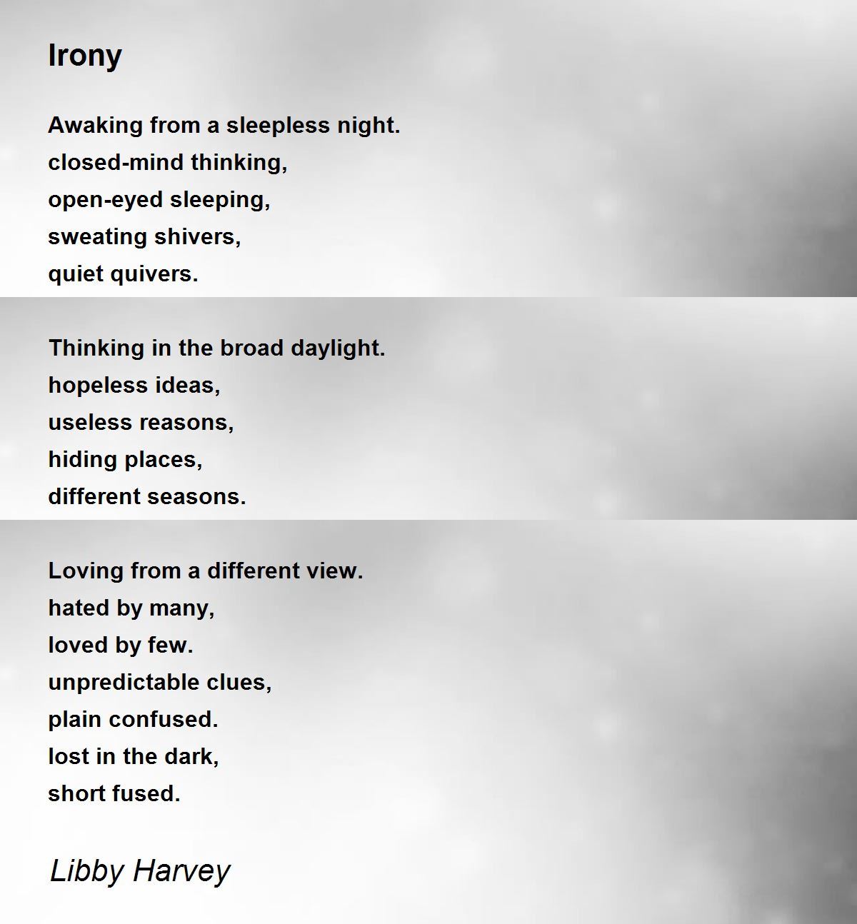 Irony by Libby Harvey Irony Poem