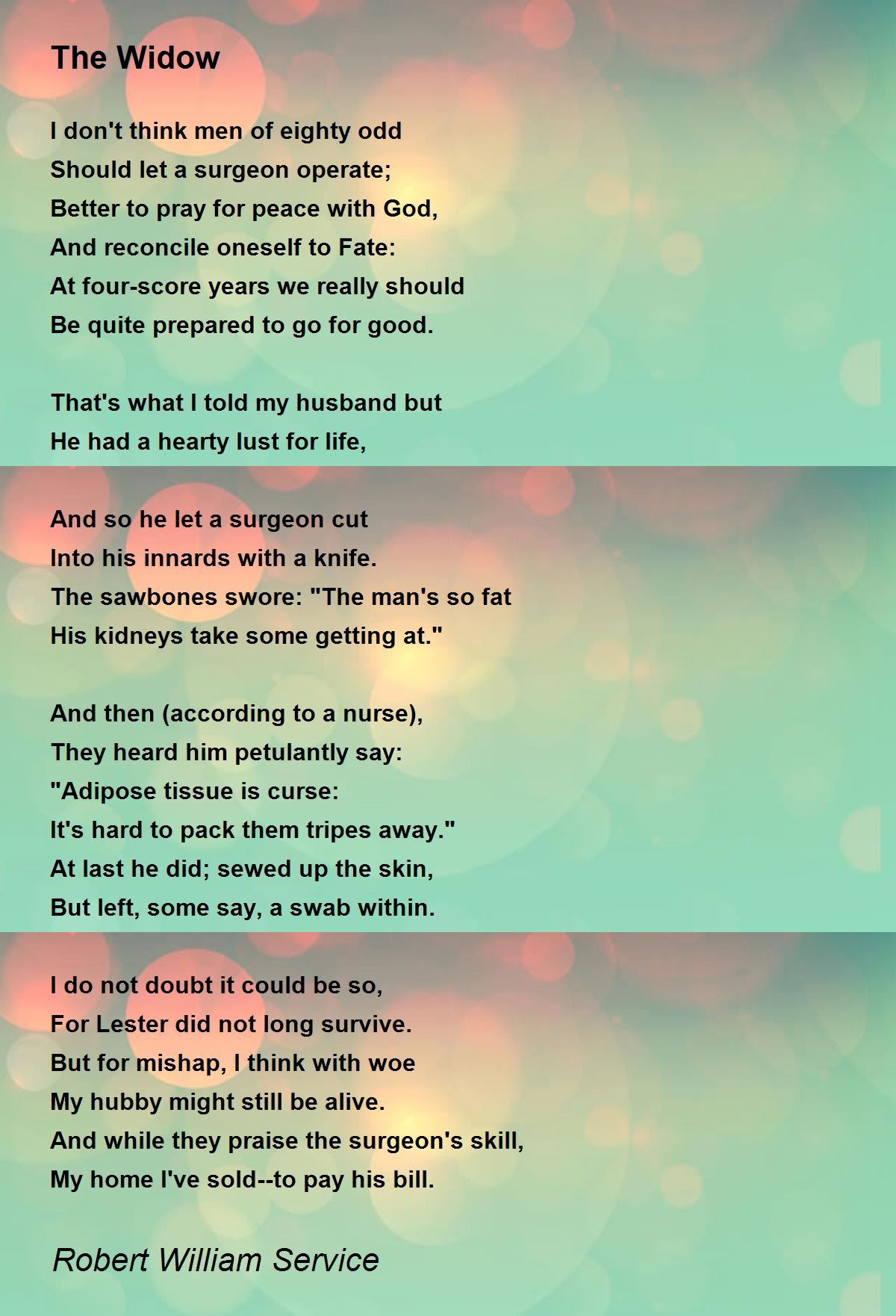 The Widow Poem by Robert William Service Poem Hunter