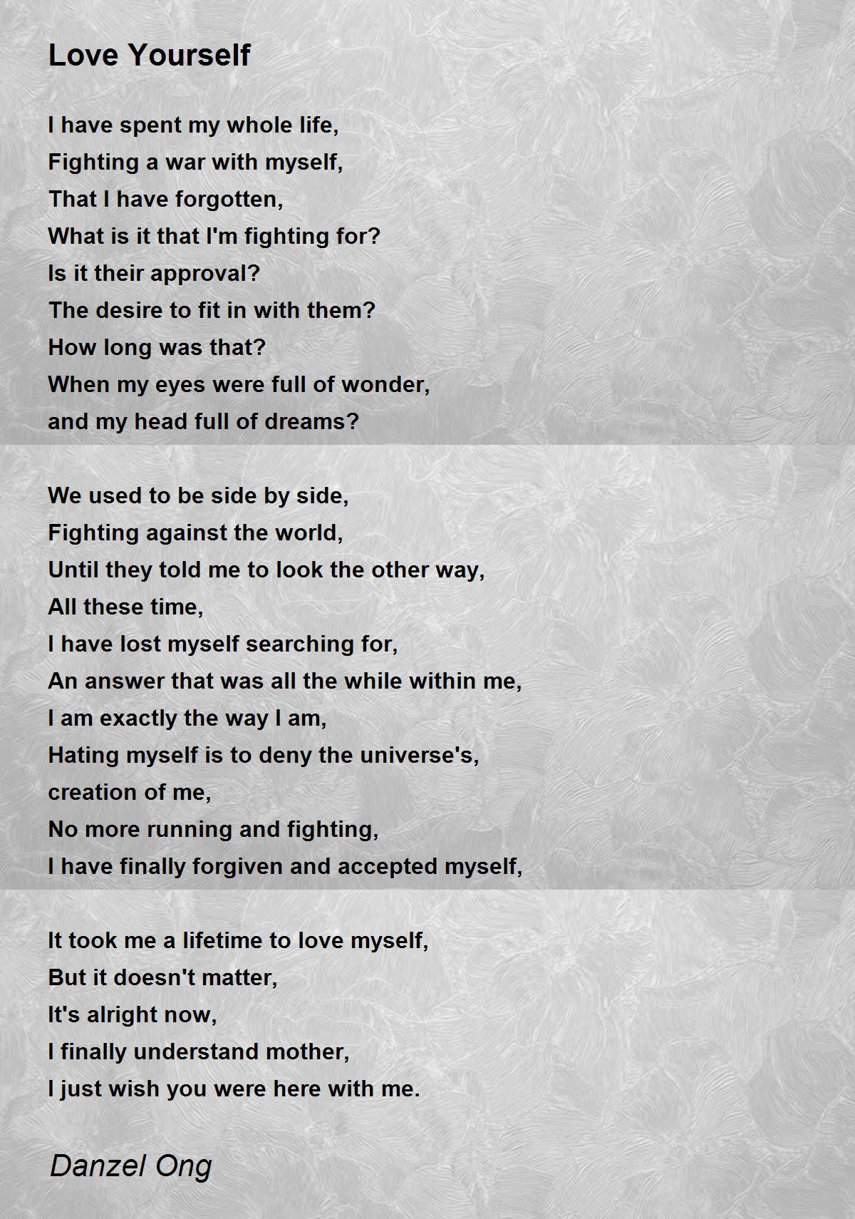 Love Yourself by Danzel Ong Love Yourself Poem