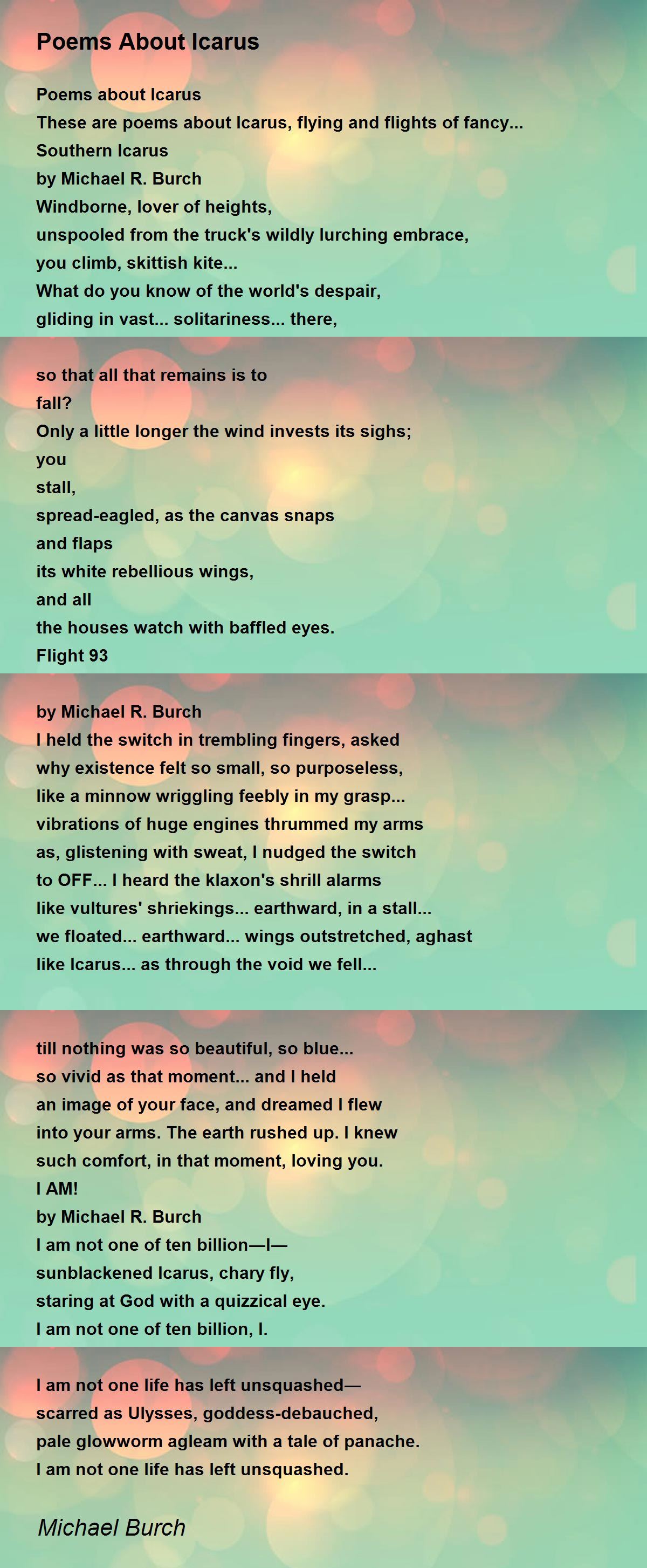 Poems About Icarus by Michael Burch Poems About Icarus Poem