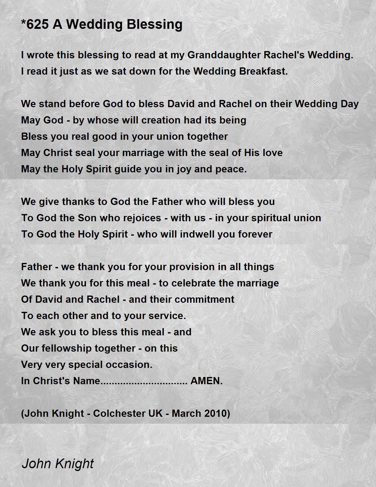 *625 A Wedding Blessing Poem by John Knight Poem Hunter