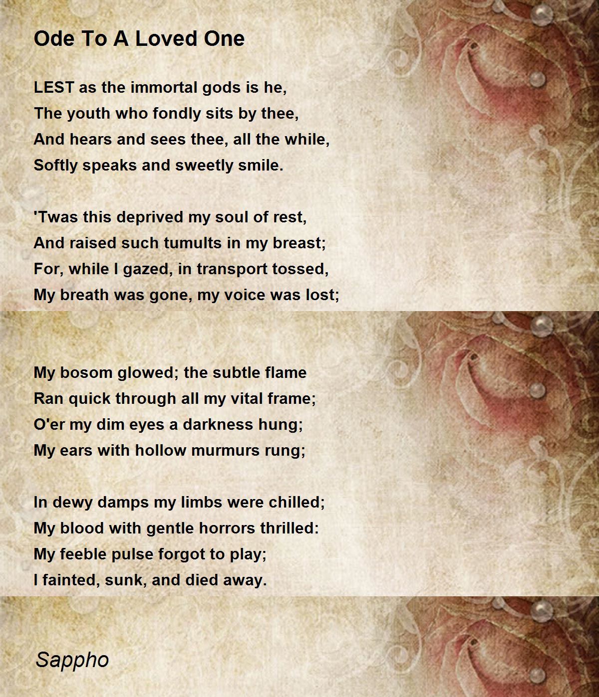 Ode To A Loved One Poem by Sappho Poem Hunter