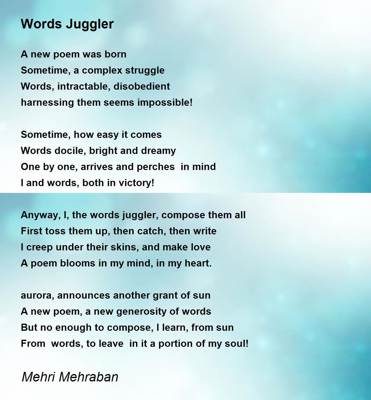 Words Juggler by Mehri Mehraban Words Juggler Poem