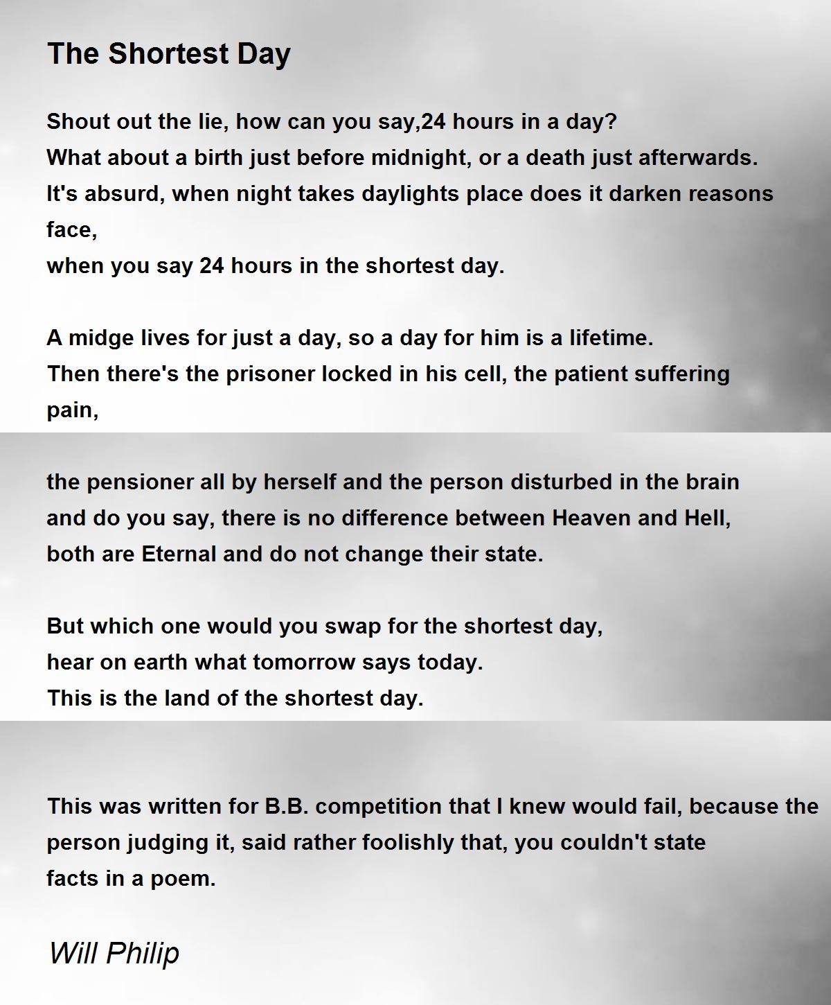 The Shortest Day The Shortest Day Poem by Will B a Poet