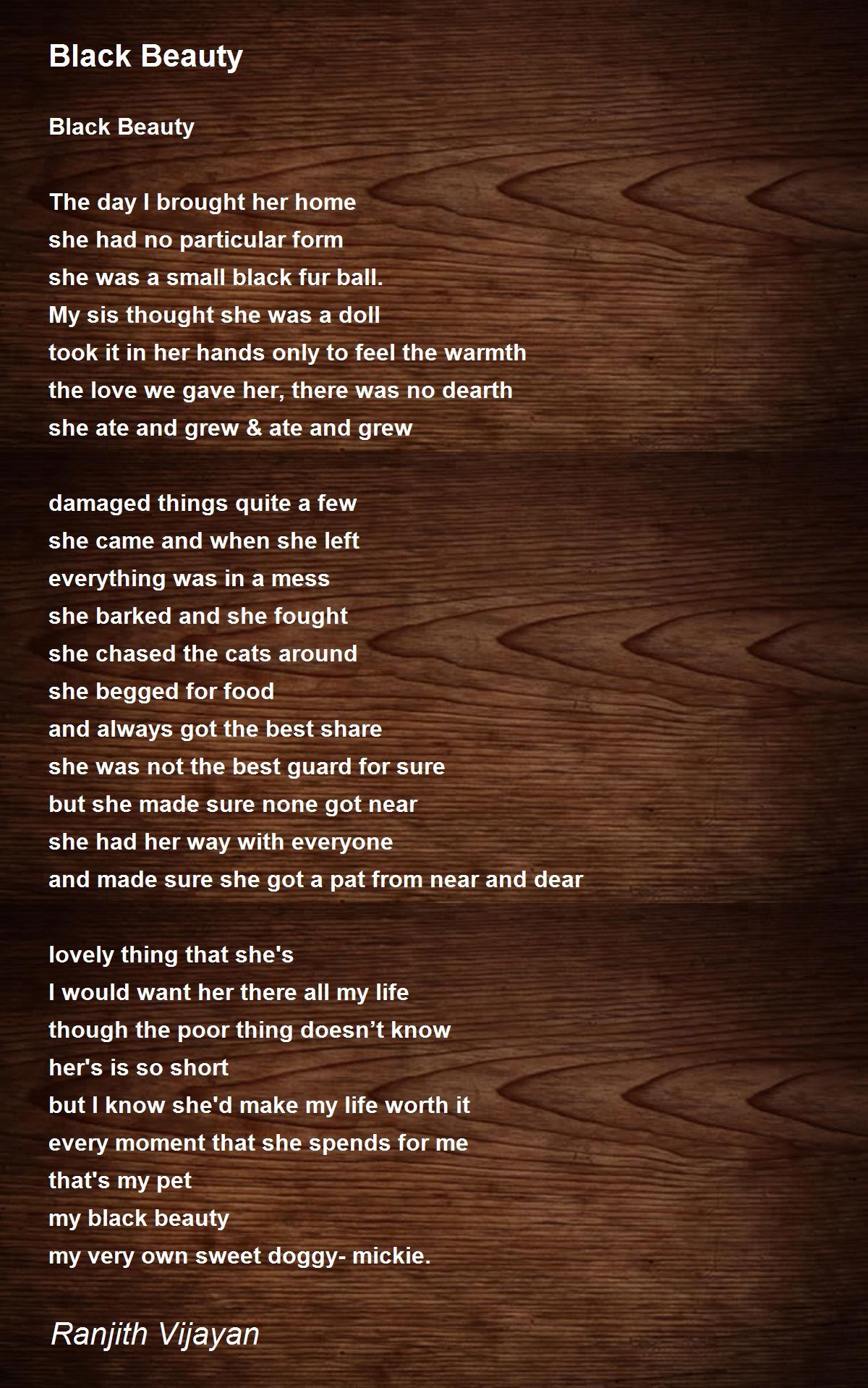 Black Beauty Black Beauty Poem by Ranjith Vijayan