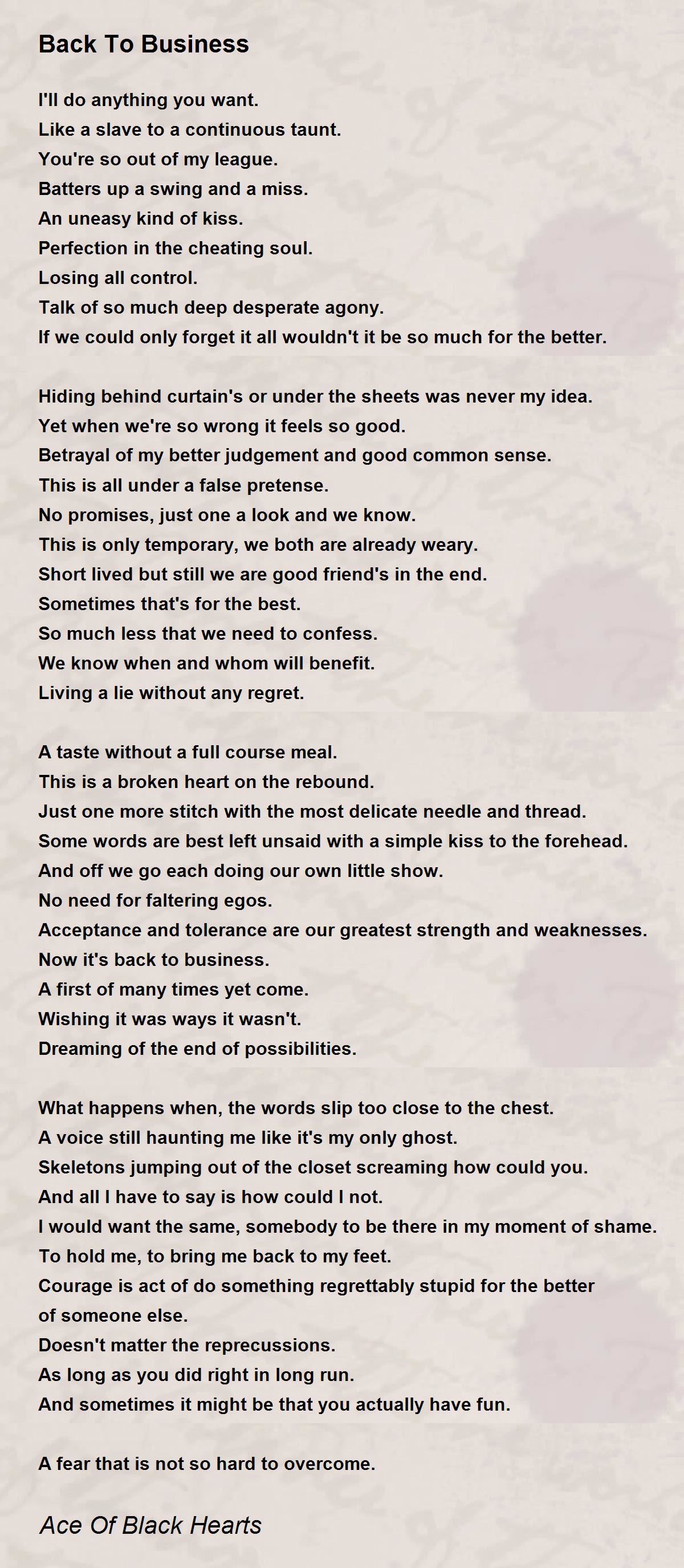 Back To Business - Back To Business Poem by Ace Of Black Hearts