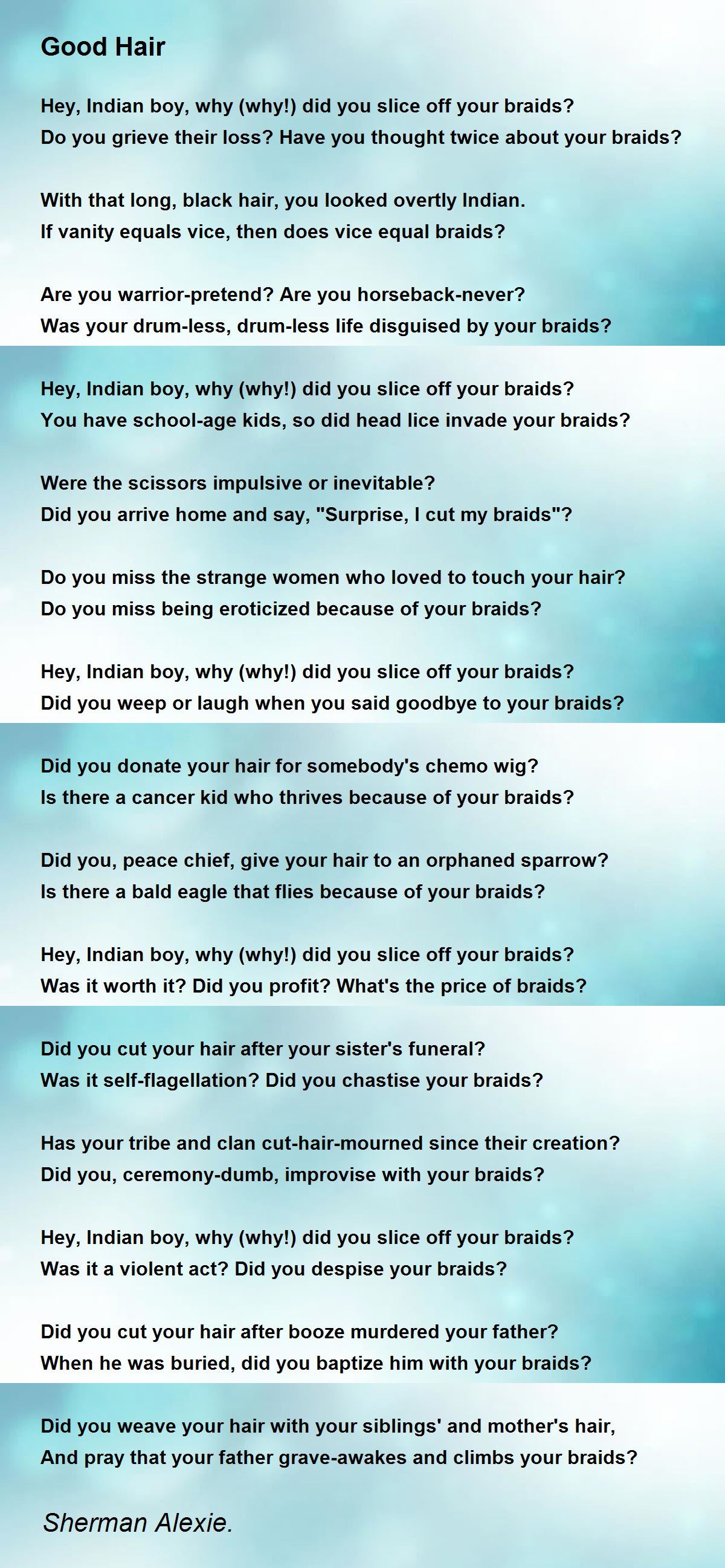 Good Hair Poem by Sherman Alexie. Poem Hunter