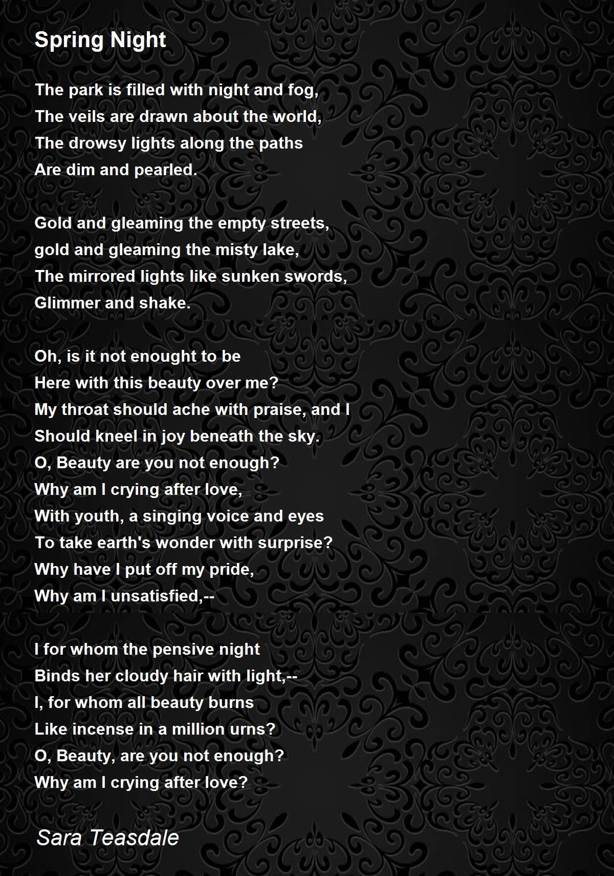 Spring Night Poem by Sara Teasdale - Poem Hunter