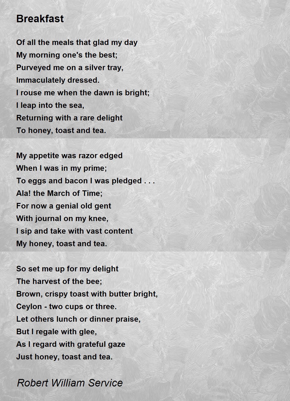 Breakfast Breakfast Poem by Robert William Service