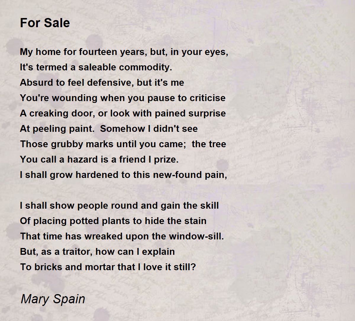 For Sale by Mary Spain For Sale Poem