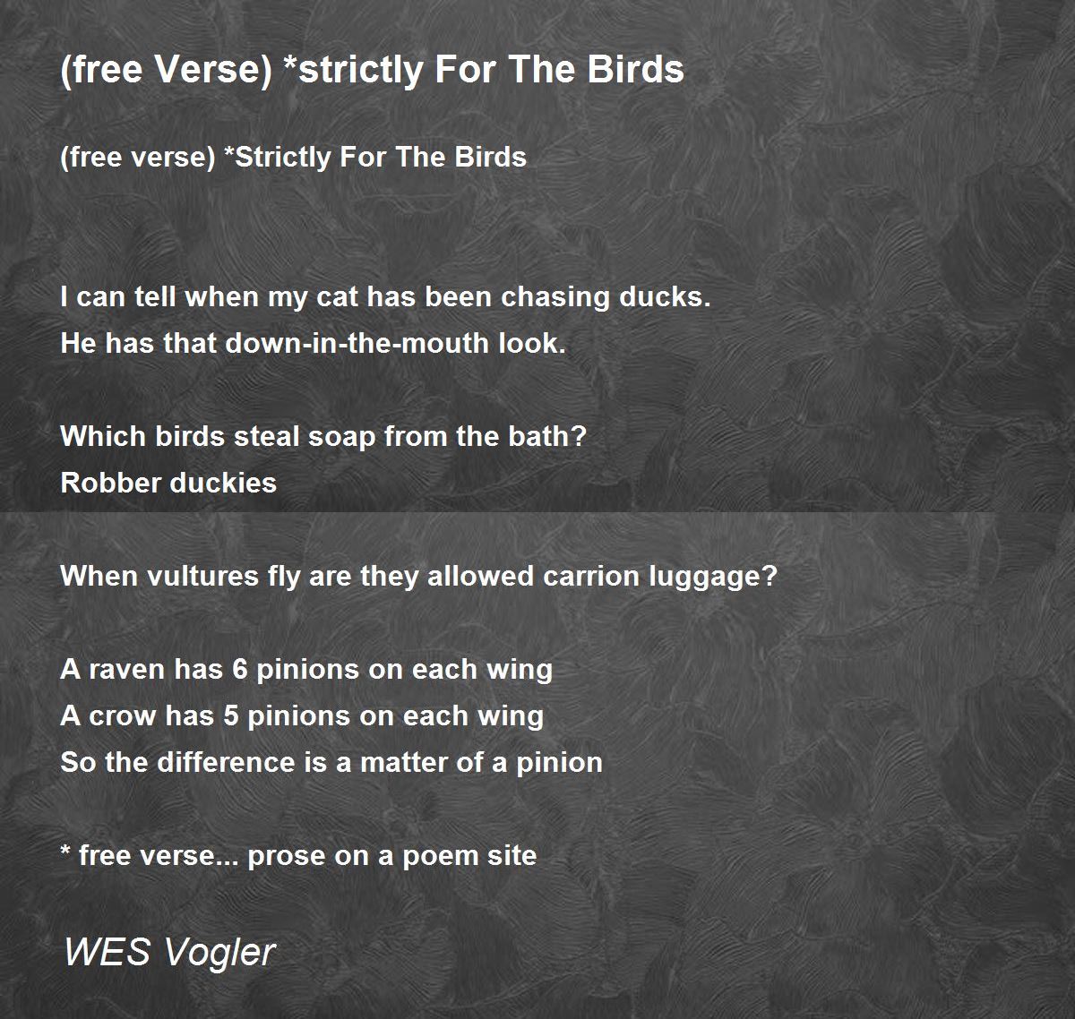 (free Verse) *strictly For The Birds - (free Verse) *strictly For The ...
