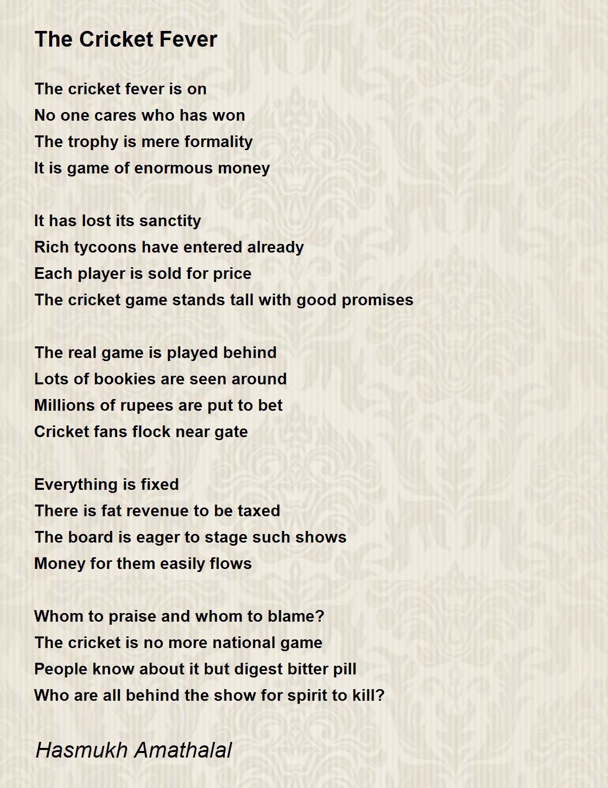 Cricket Poems - Poems For Cricket Poems - Poem Hunter