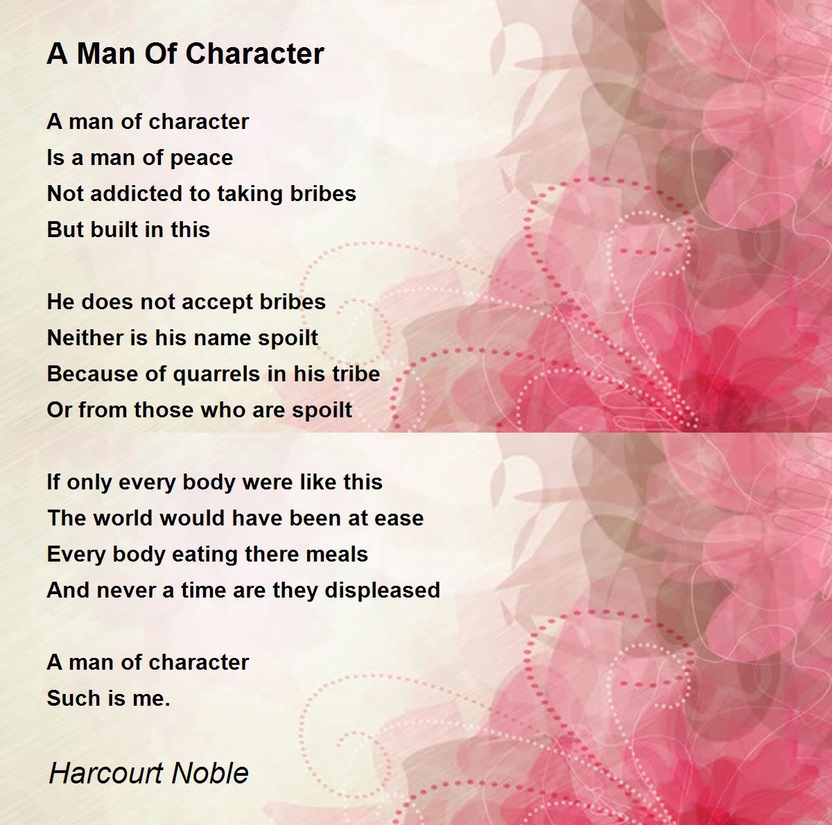 A Man Of Character by Harcourt Noble A Man Of Character Poem