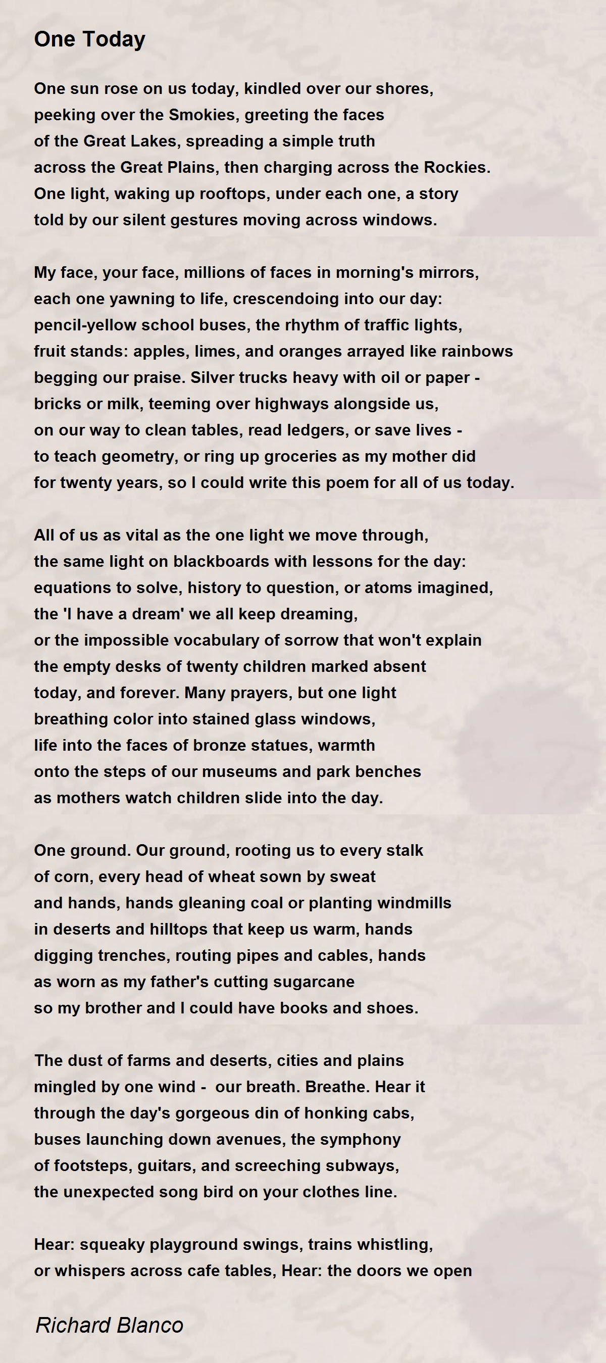 One Today Poem by Richard Blanco - Poem Hunter