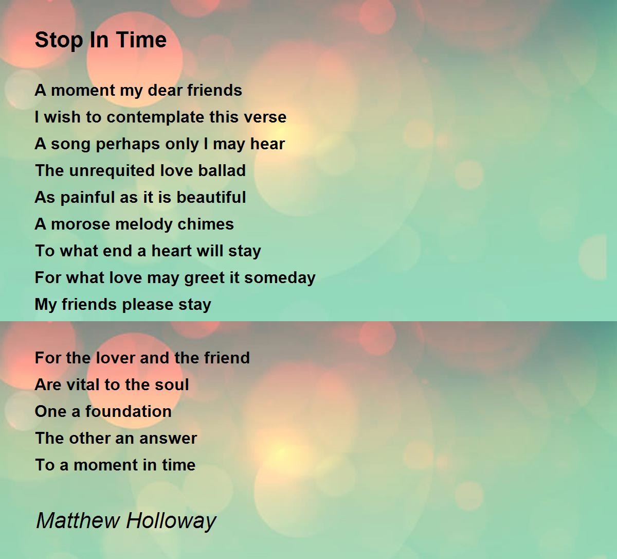 Stop In Time Stop In Time Poem by Matthew Holloway