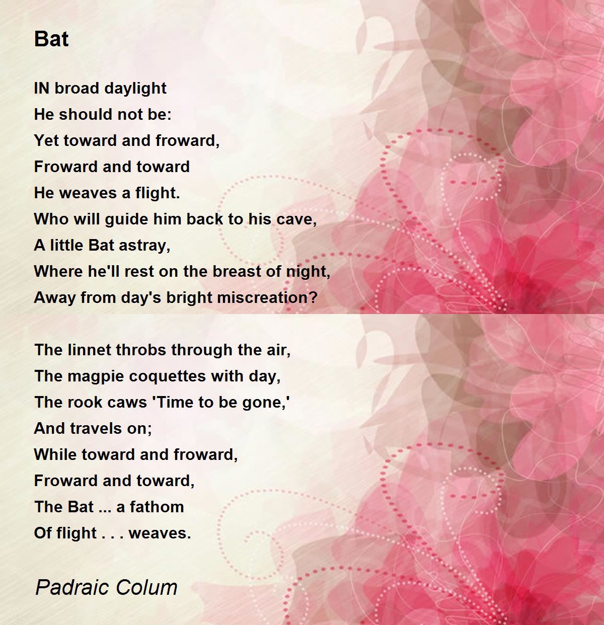Bat Bat Poem by Padraic Colum