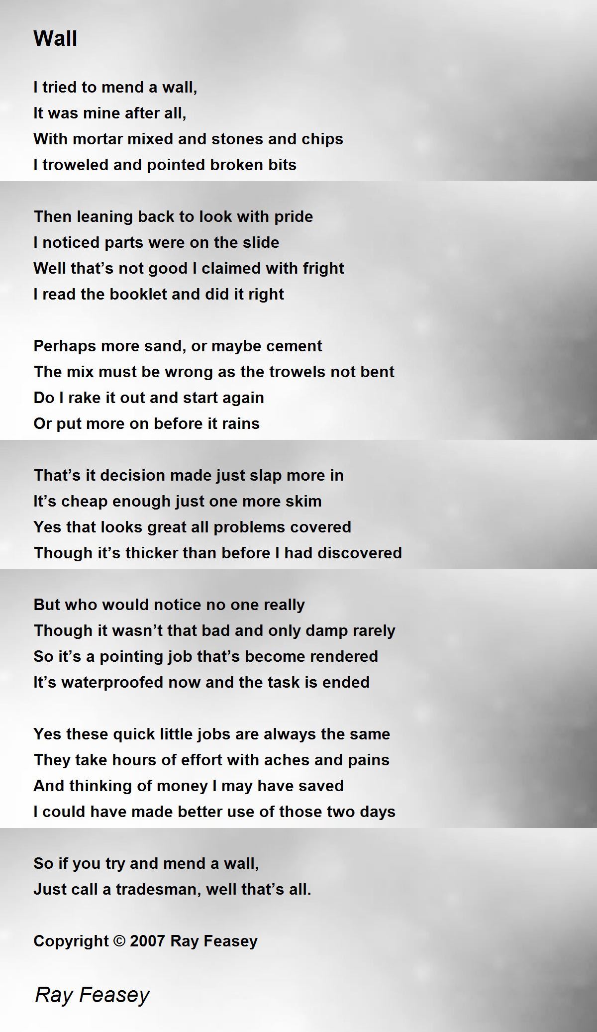 Wall Poem by Ray Feasey Poem Hunter