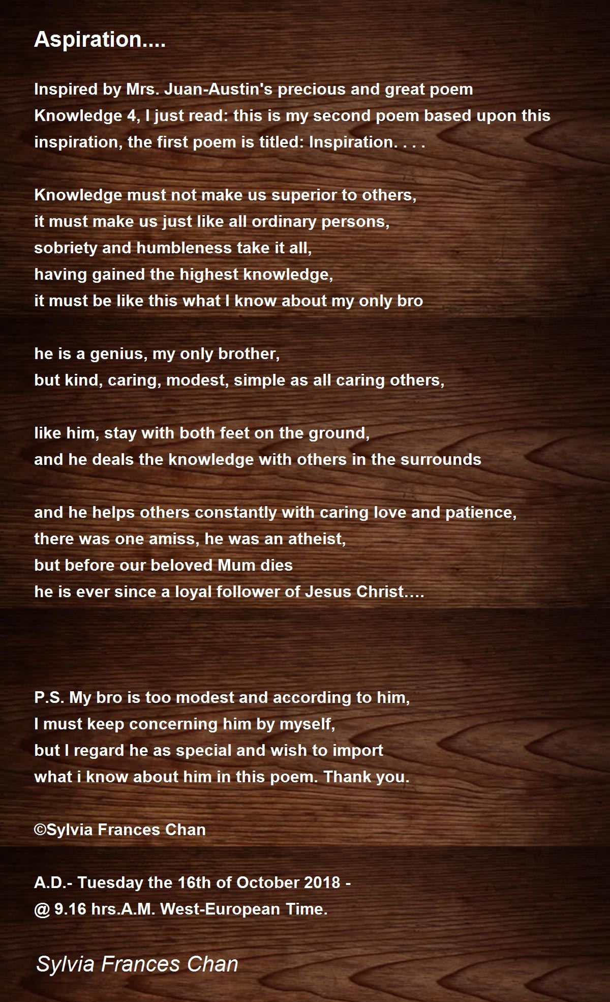 Aspiration.... Aspiration.... Poem by Sylvia Frances Chan