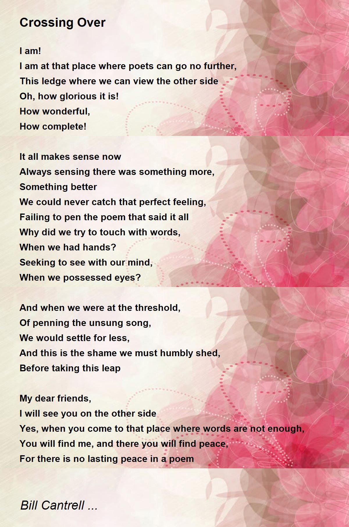 Crossing Over Crossing Over Poem by Bill Cantrell