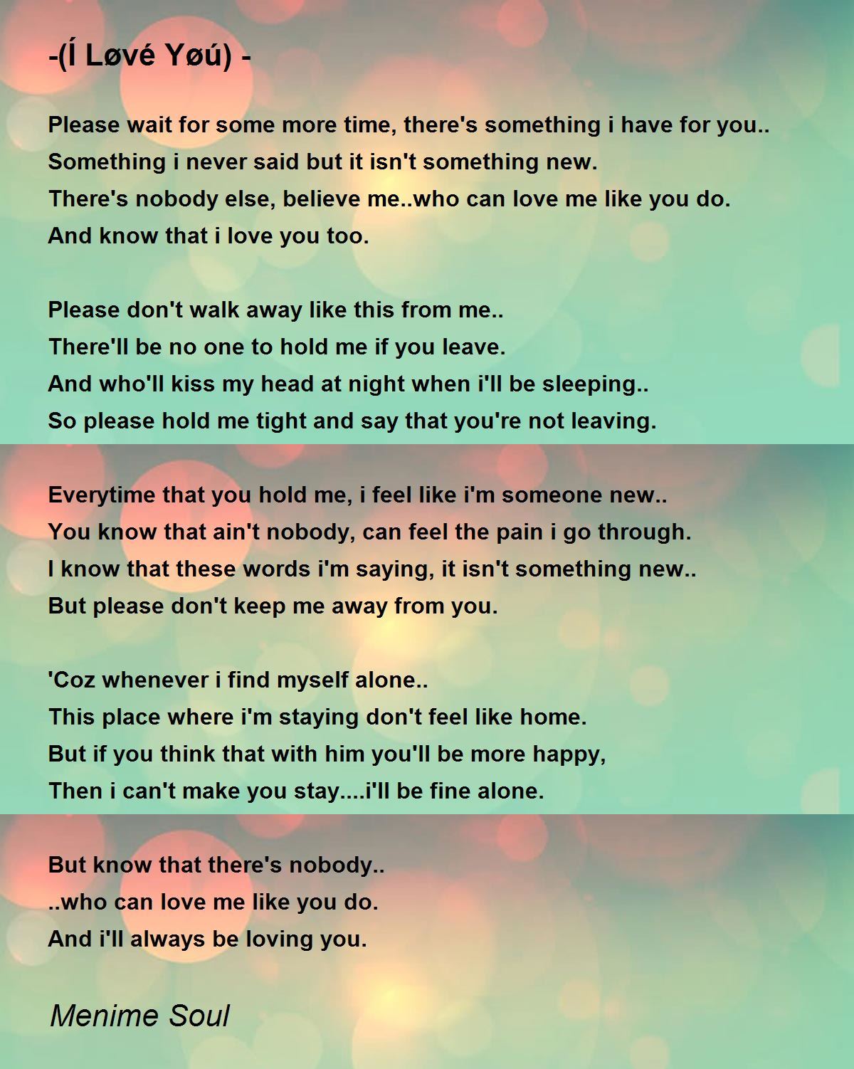 I Love You By Menime Soul I Love You Poem