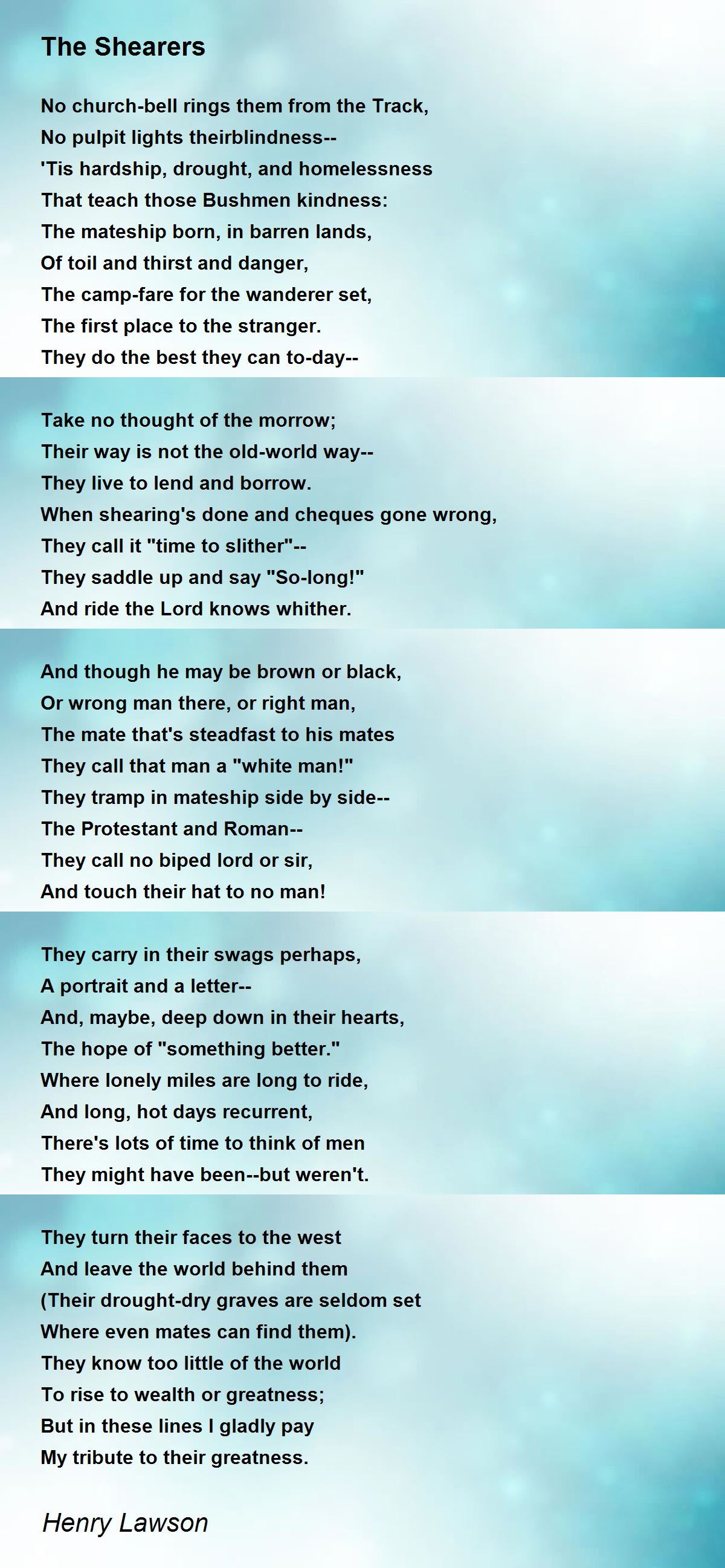 The Shearers Poem by Henry Lawson - Poem Hunter