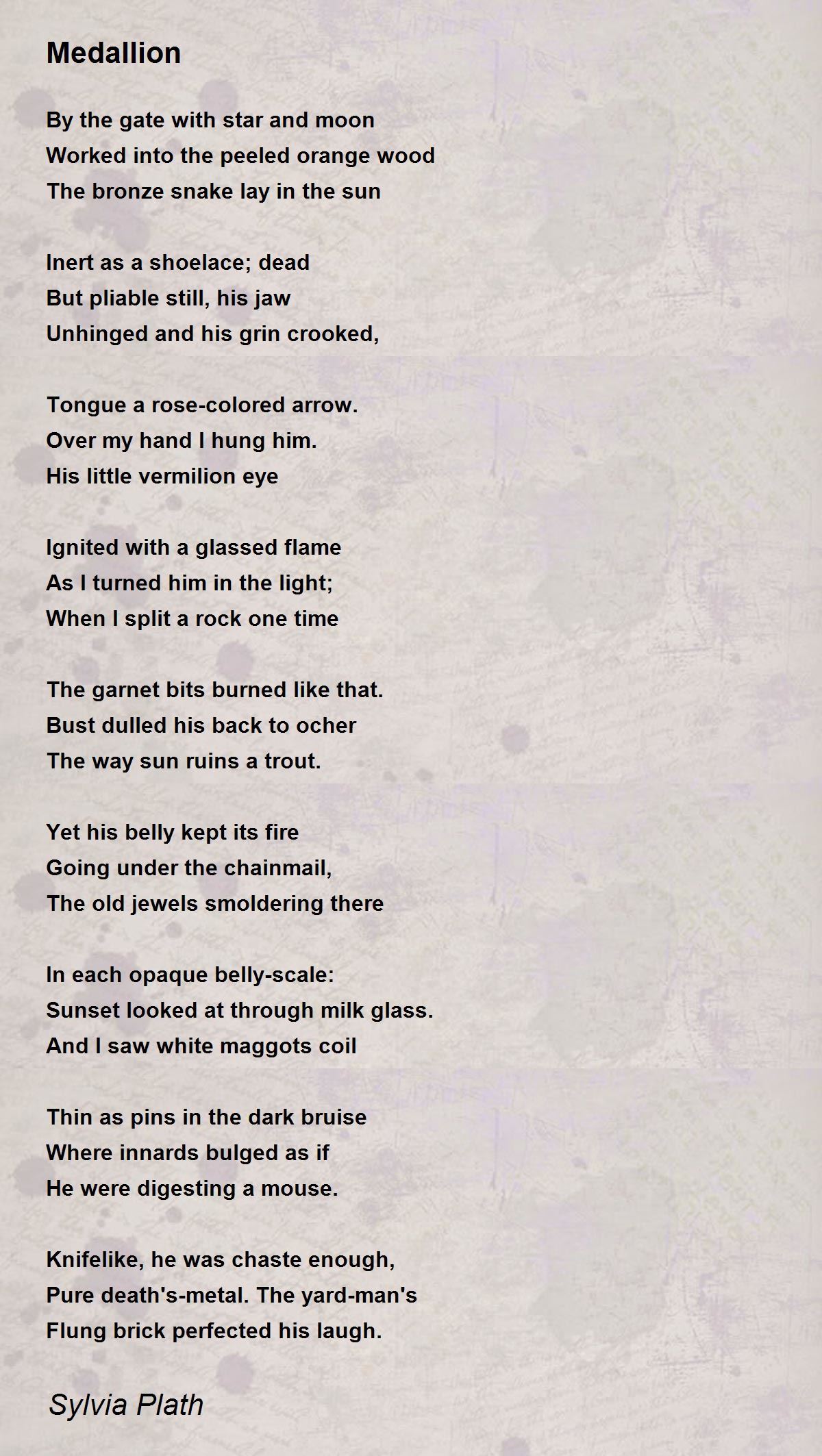 Medallion Poem by Sylvia Plath - Poem Hunter