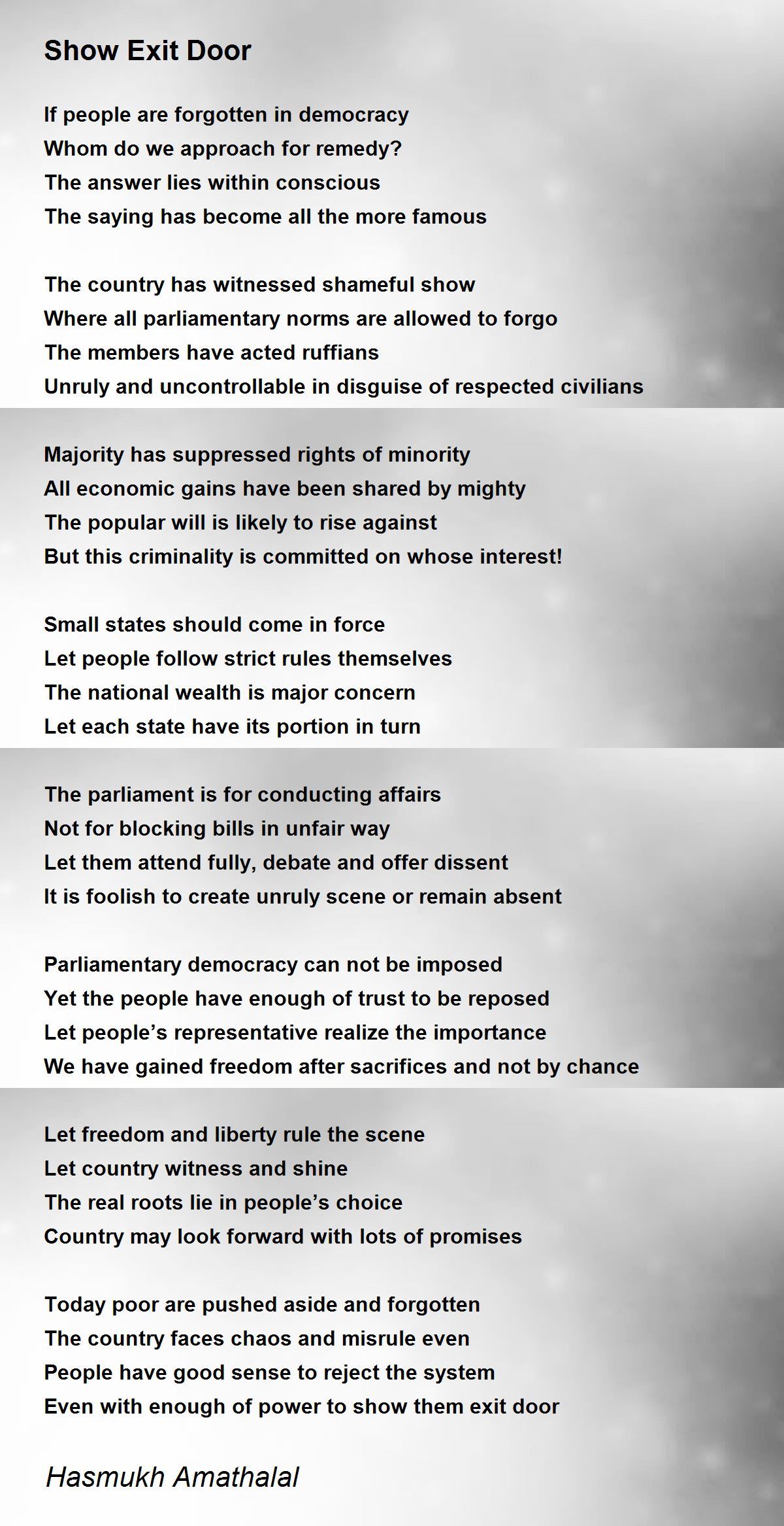 Show Exit Door By Mehta Hasmukh Amathalal Show Exit Door Poem