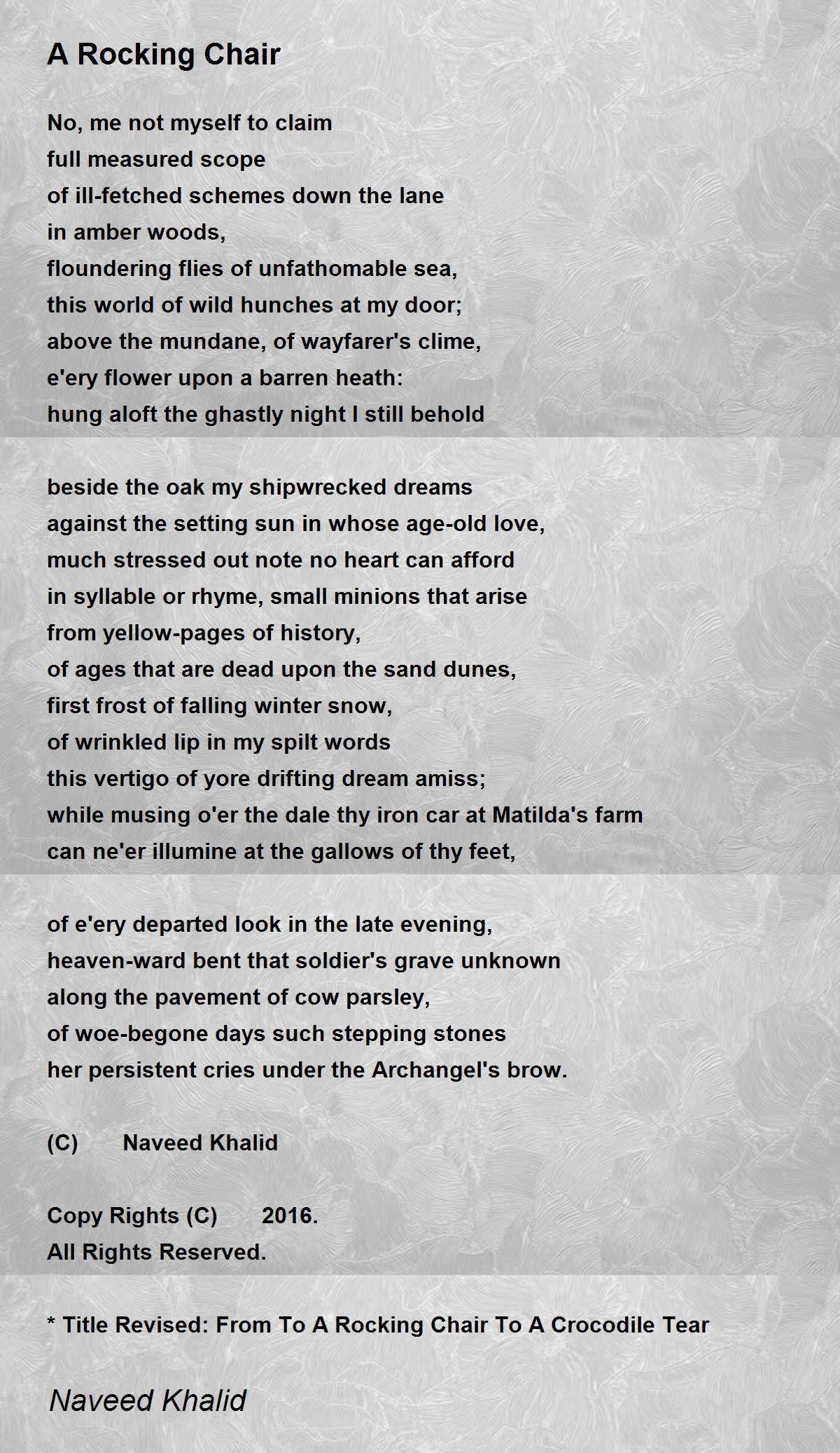 A Rocking Chair A Rocking Chair Poem by Naveed Khalid