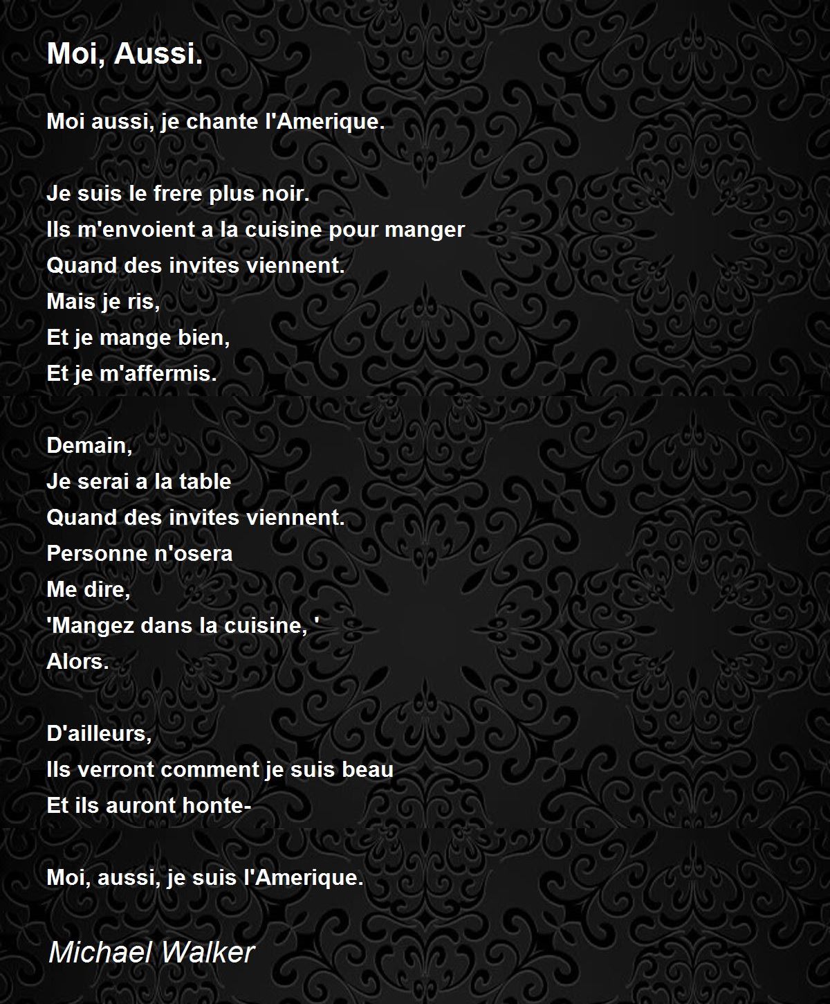 Moi Aussi By Michael Walker Moi Aussi Poem