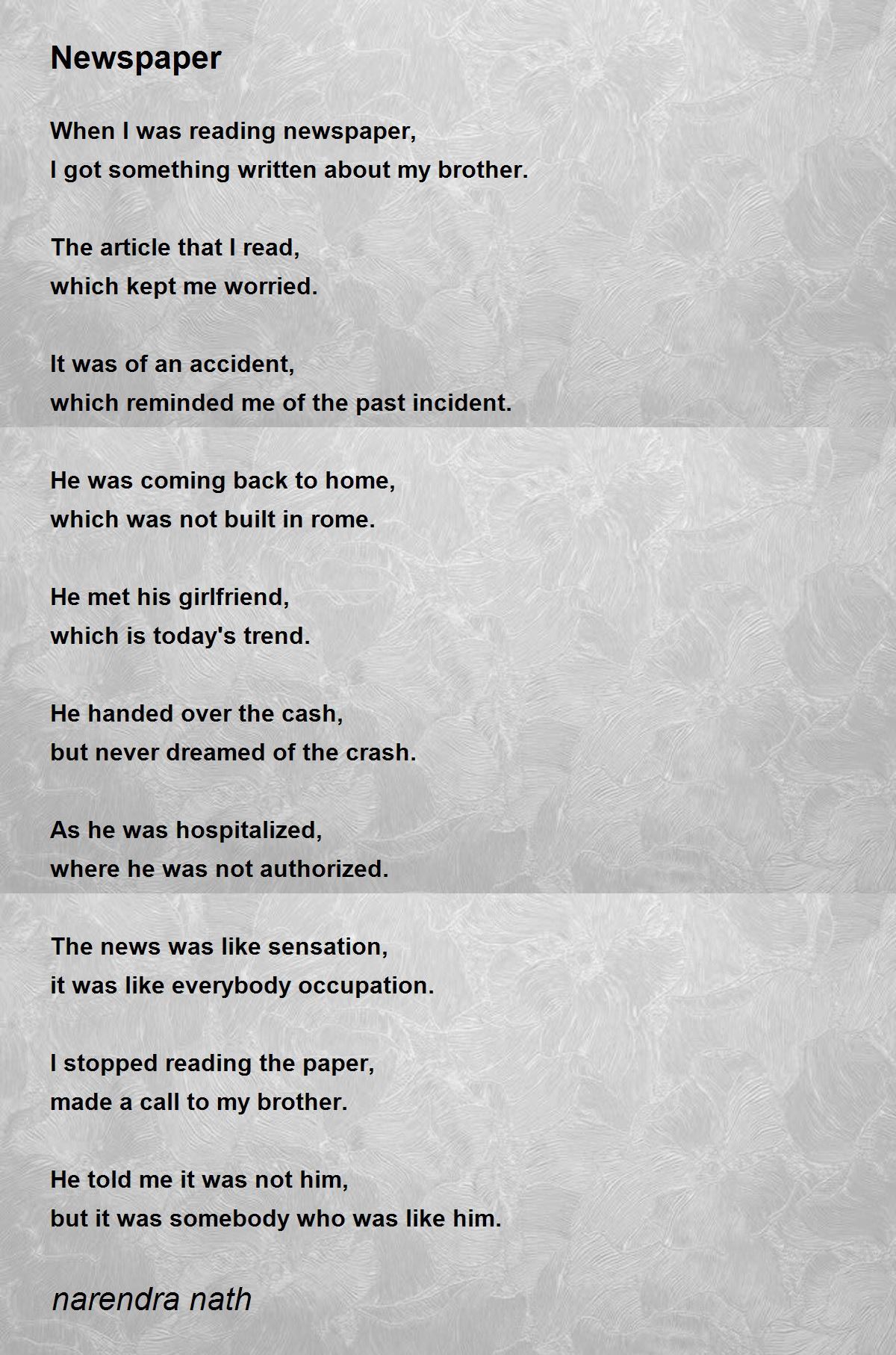 Newspaper Newspaper Poem by narendra nath