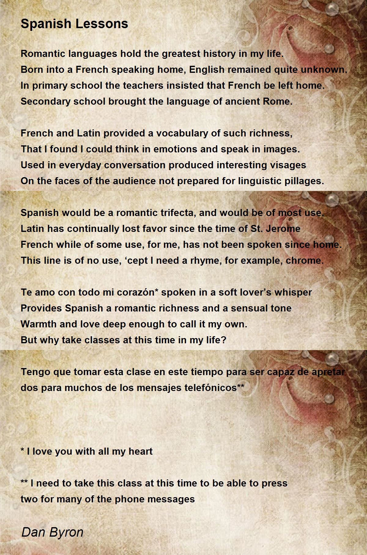 Spanish Lessons - Spanish Lessons Poem by Dan Byron