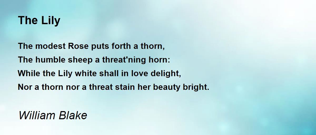 The Lily Poem by William Blake Poem Hunter