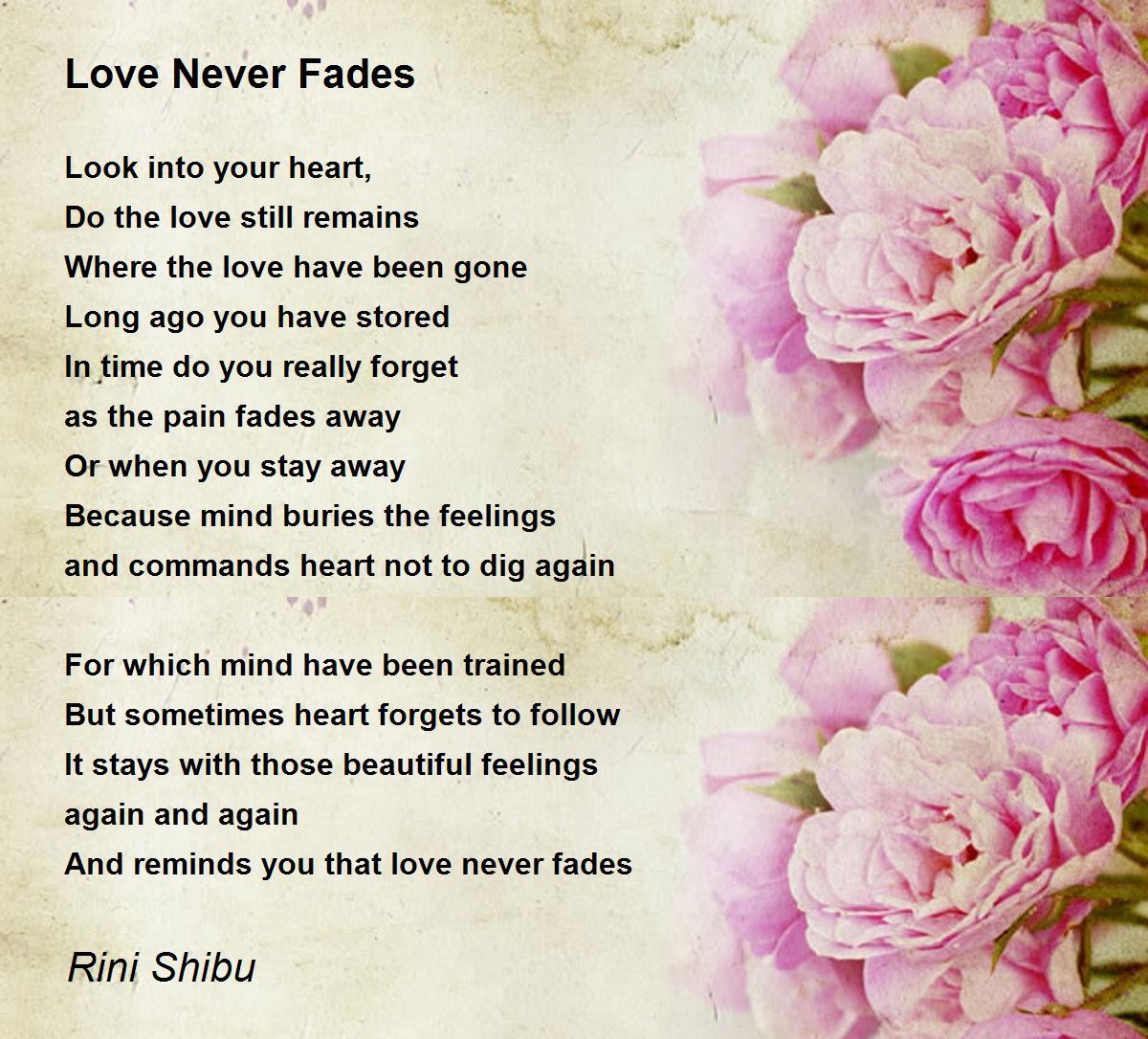 Love Never Fades Poem by Rini Shibu Poem Hunter