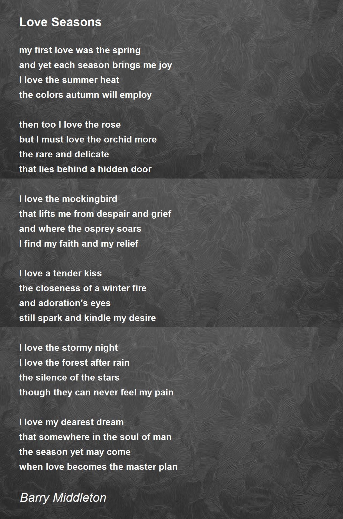 Love Seasons by Barry Middleton Love Seasons Poem