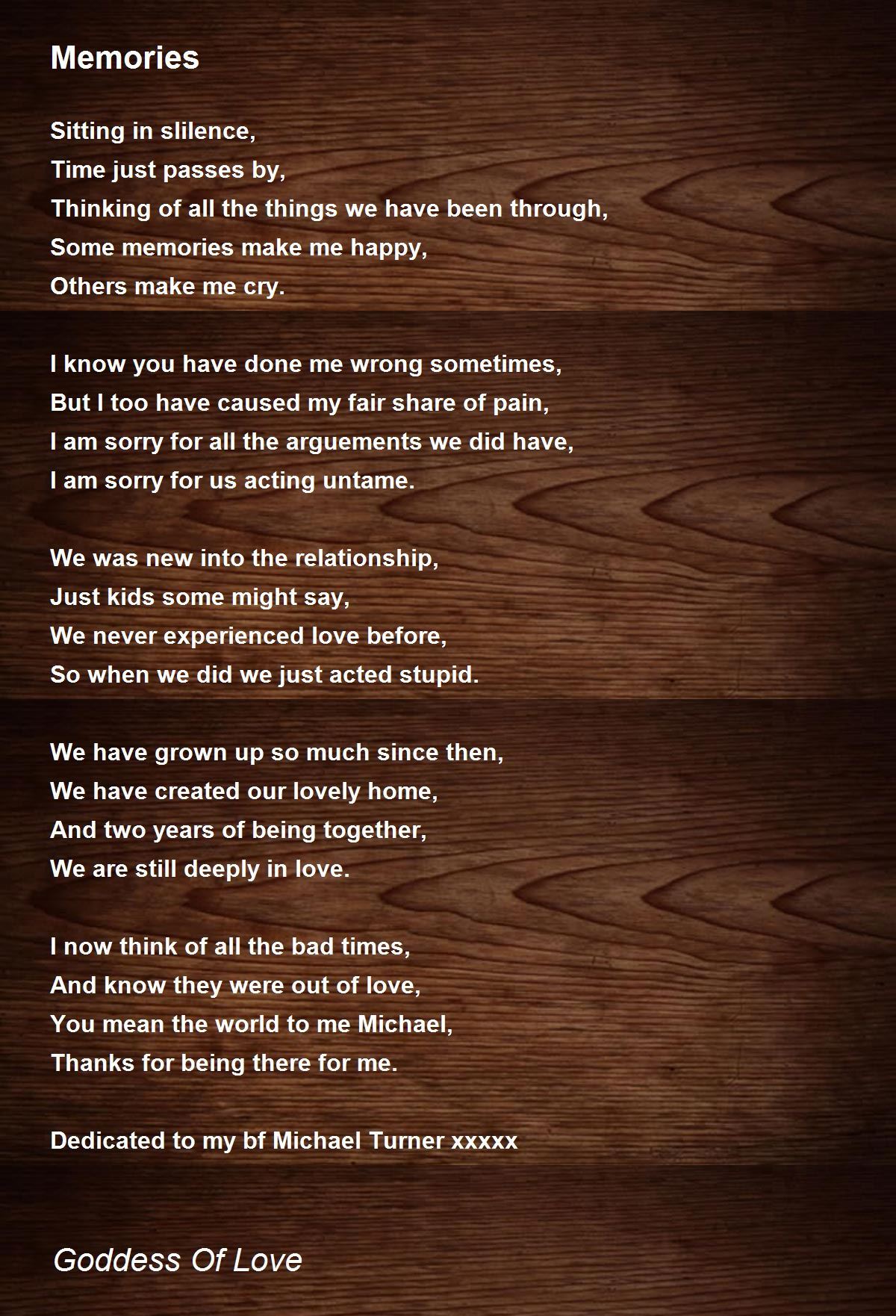 Memories Poem by Goddess Of Love Poem Hunter