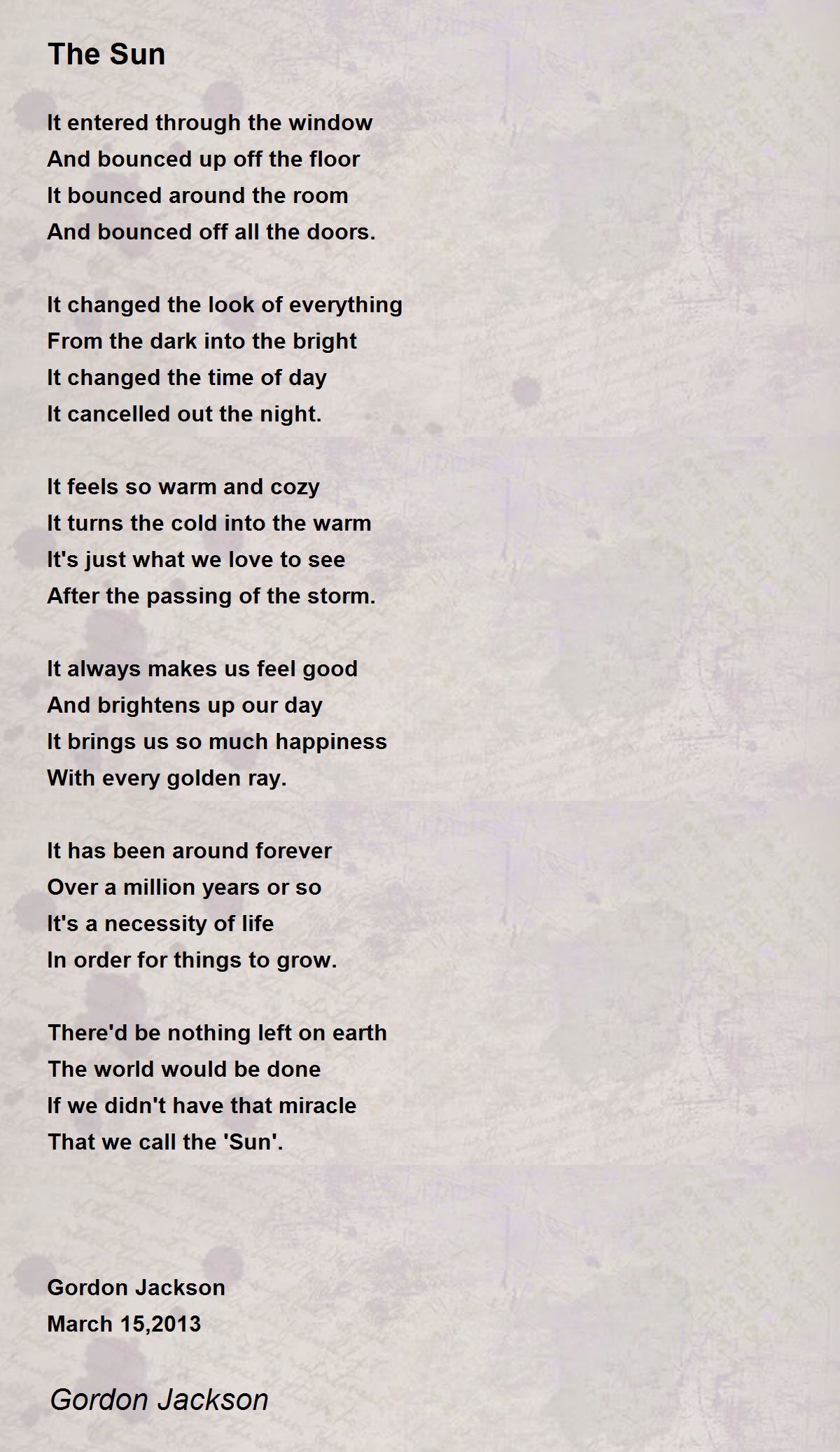 The Sun The Sun Poem by Gordon Jackson
