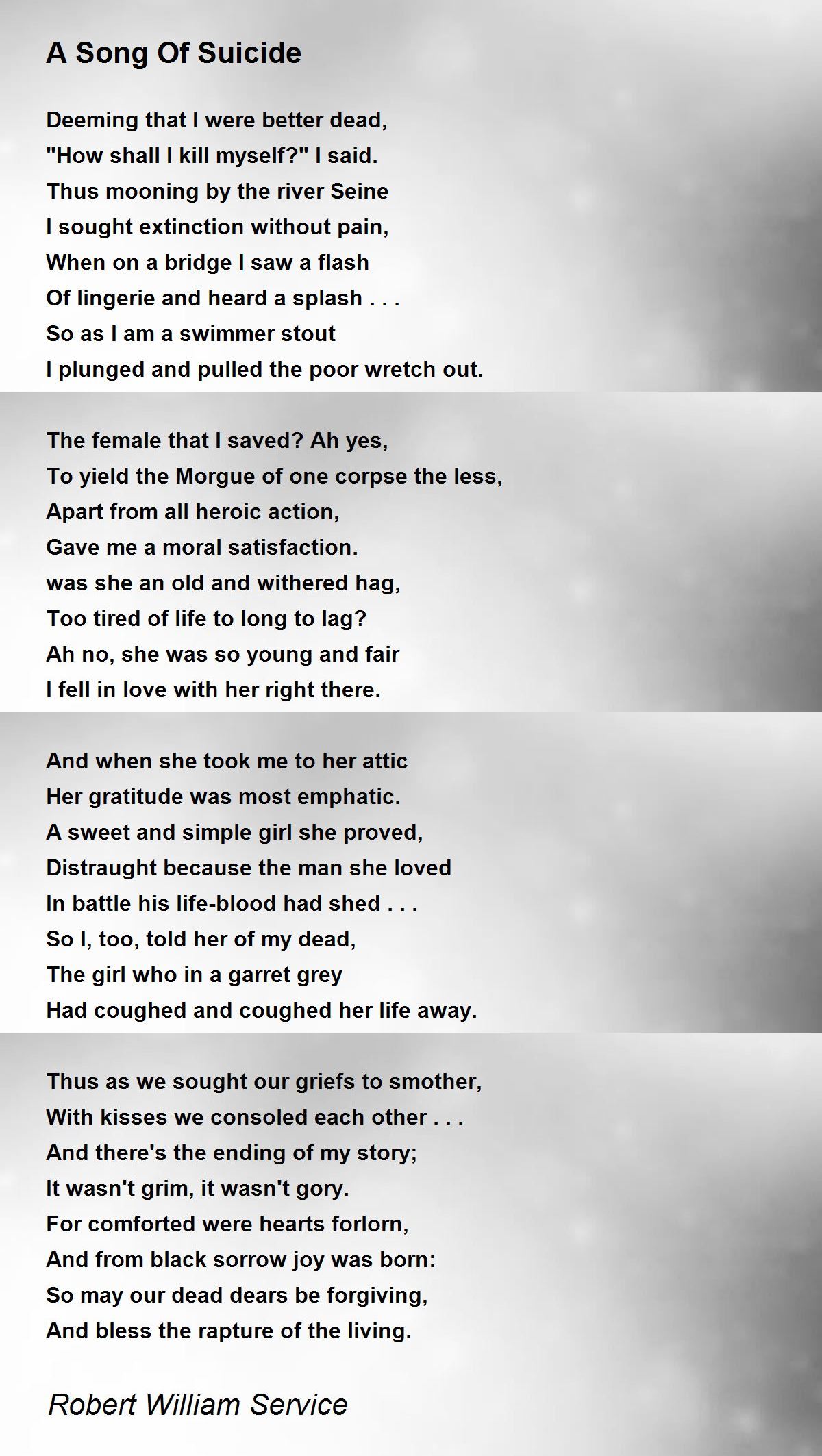 A Song Of Suicide Poem by Robert William Service - Poem Hunter Comments