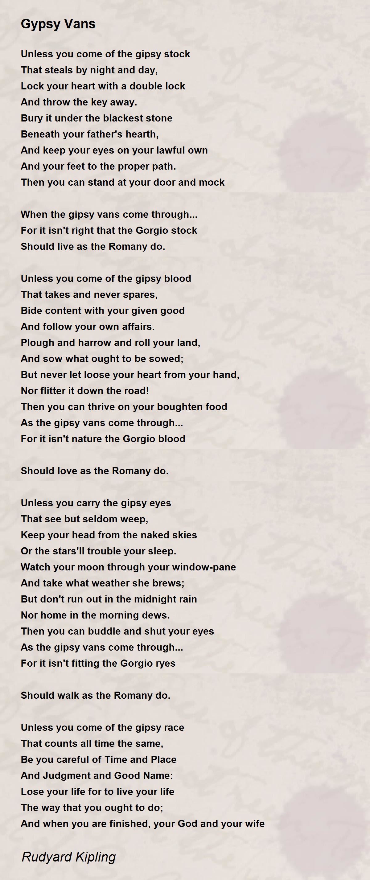 Gypsy Vans Poem by Rudyard Kipling Poem Hunter