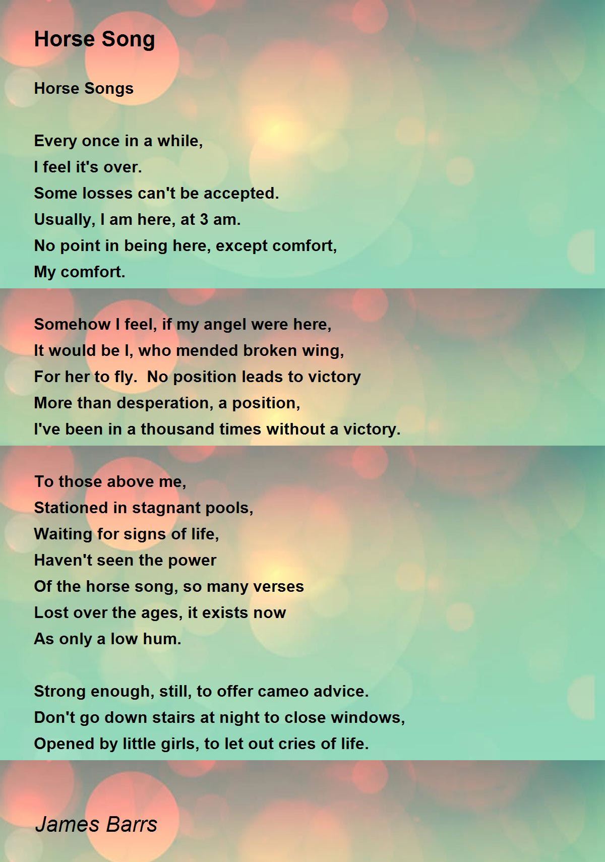 Horse Song by James Barrs Horse Song Poem