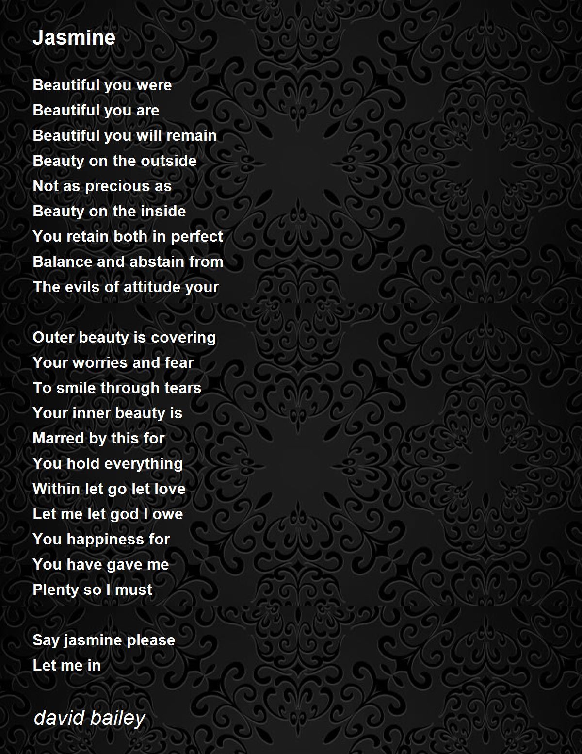 Jasmine Poem by david bailey Poem Hunter