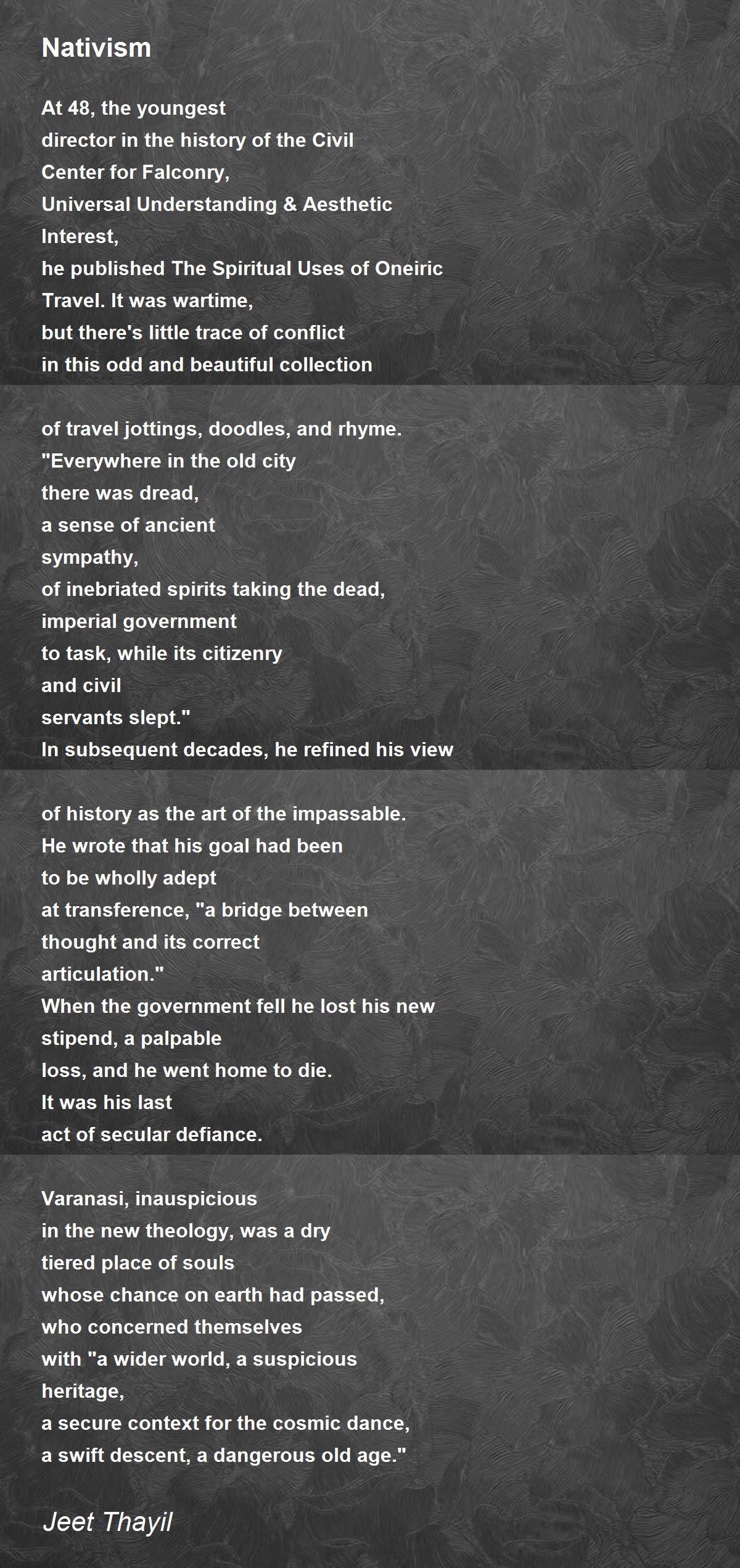 Nativism Nativism Poem by Jeet Thayil