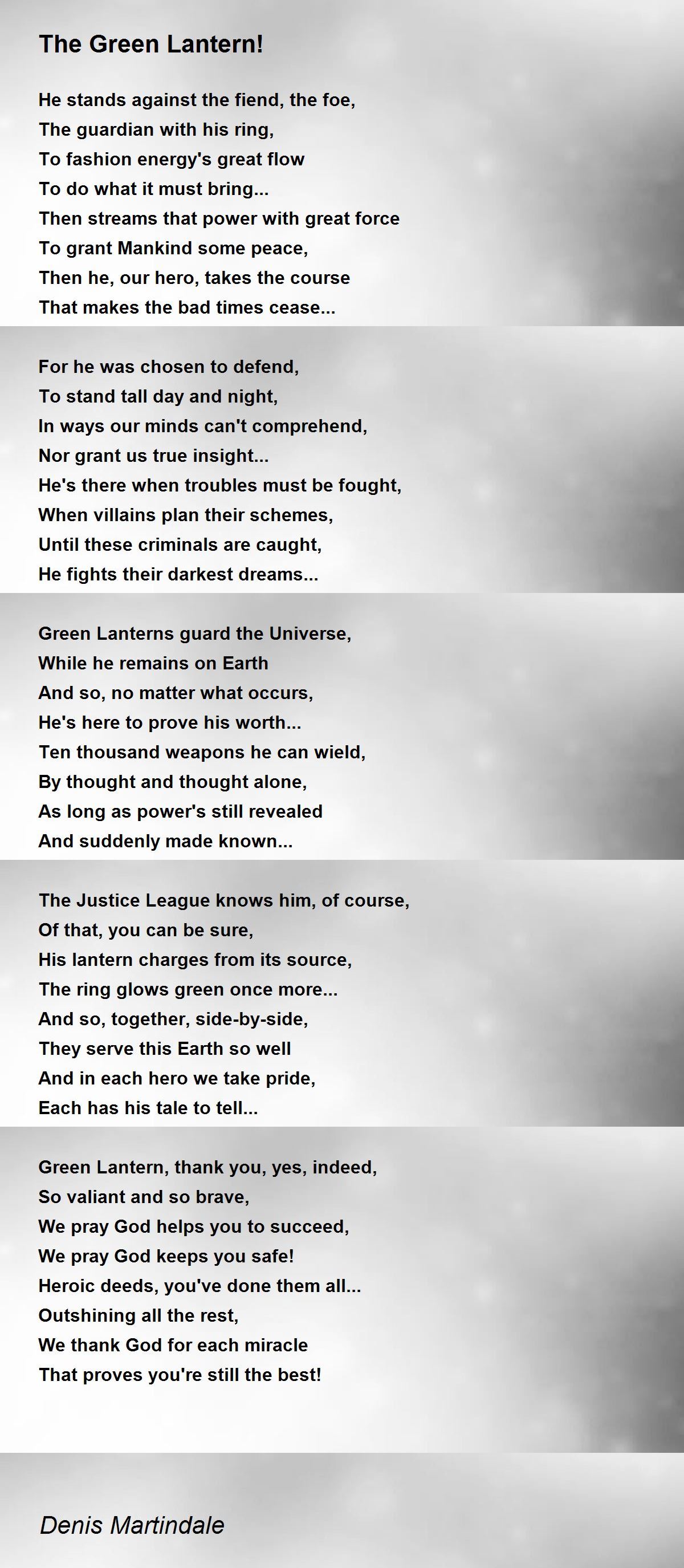 The Green Lantern! The Green Lantern! Poem by Denis Martindale