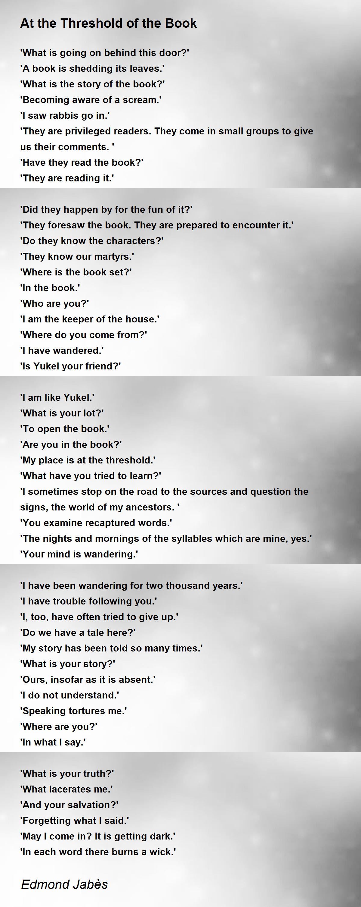 At the Threshold of the Book At the Threshold of the Book Poem by