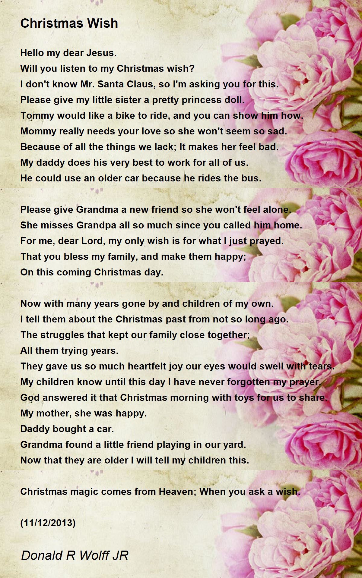 Christmas Wish Poem by Donald R Wolff JR - Poem Hunter