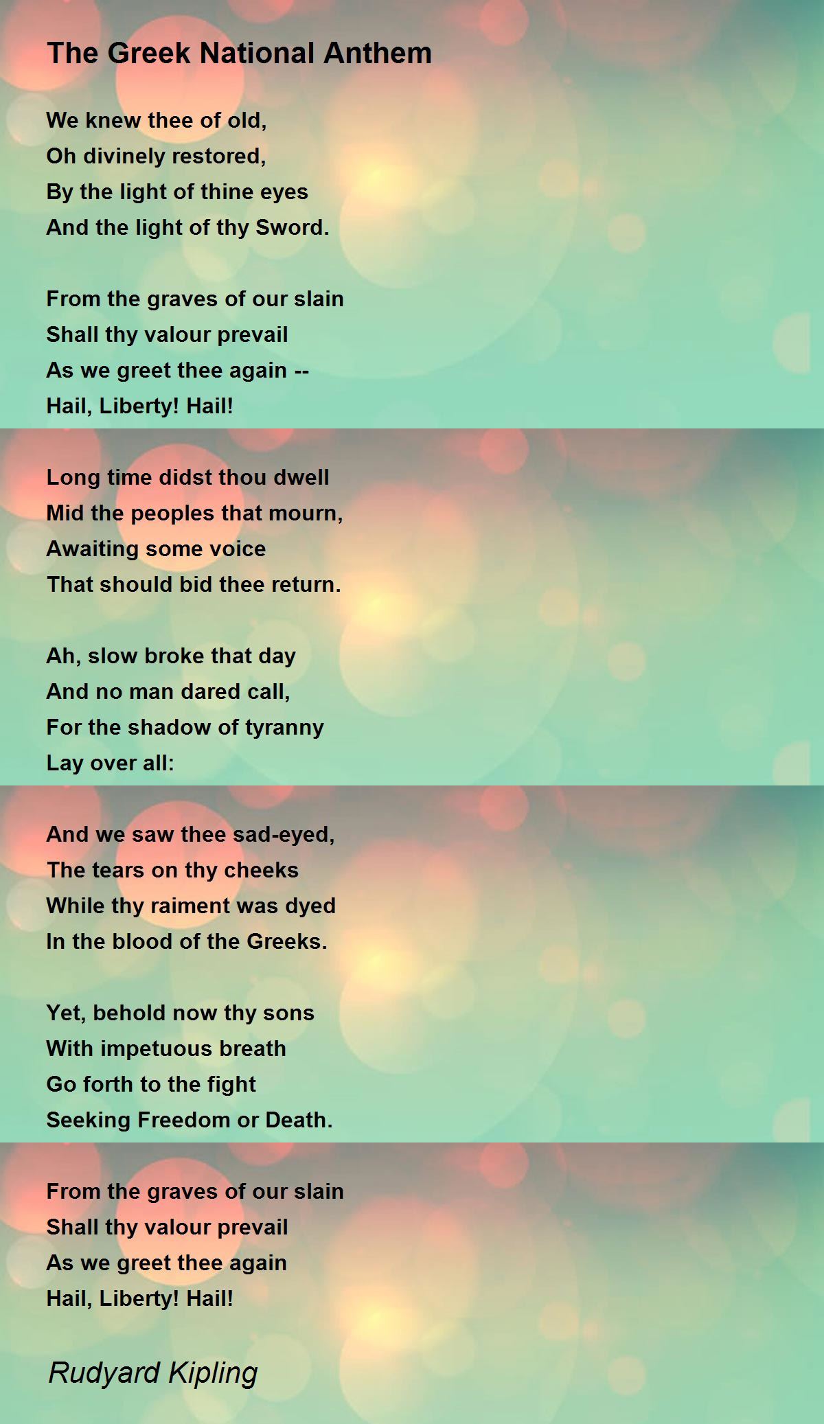 The Greek National Anthem by Rudyard Kipling The Greek