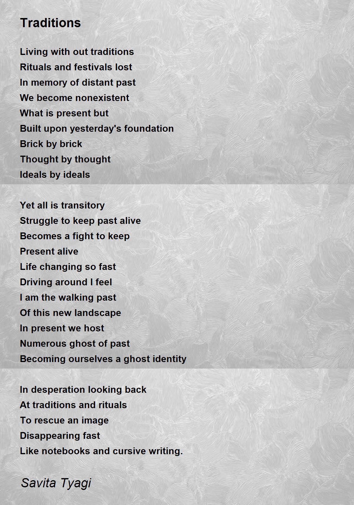 Traditions Traditions Poem by Savita Tyagi
