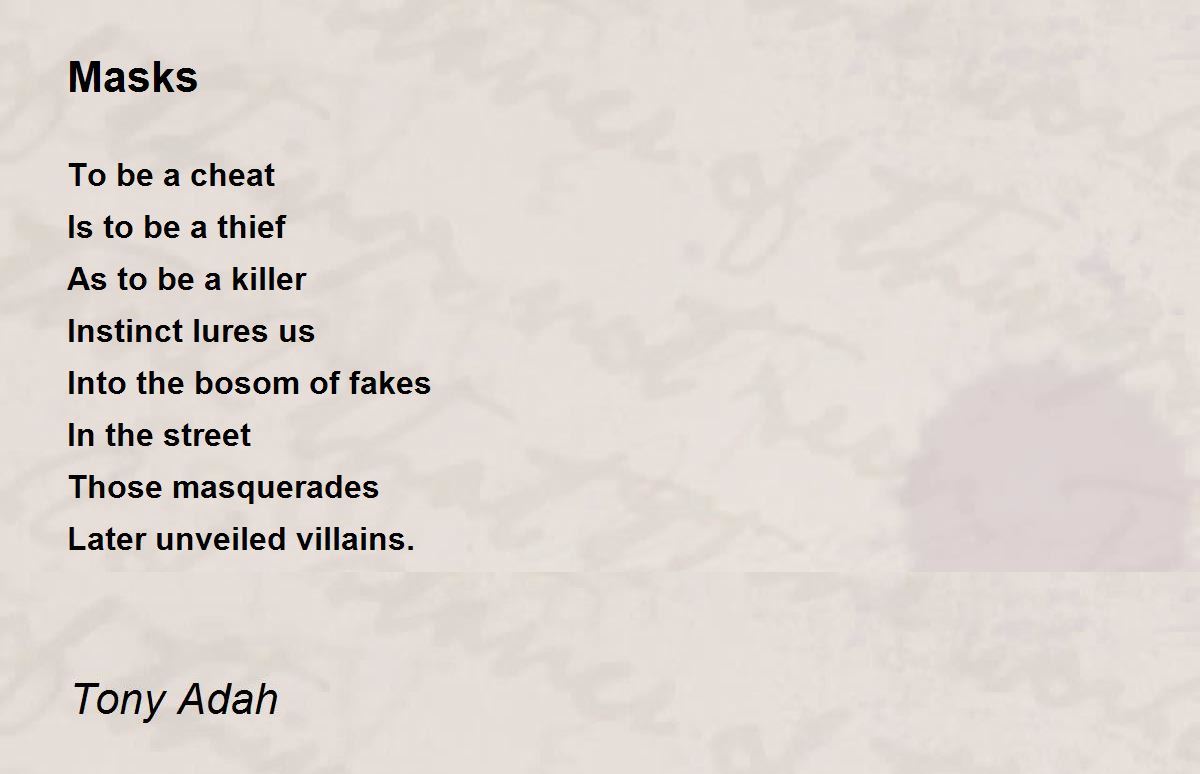 Masks by Tony Adah Masks Poem